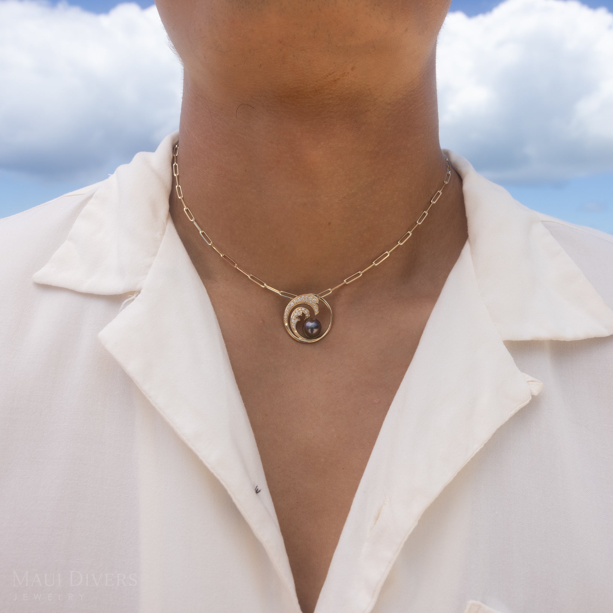 ナルタヒチアンブラックパールペンダントダイヤモンド - 24mm