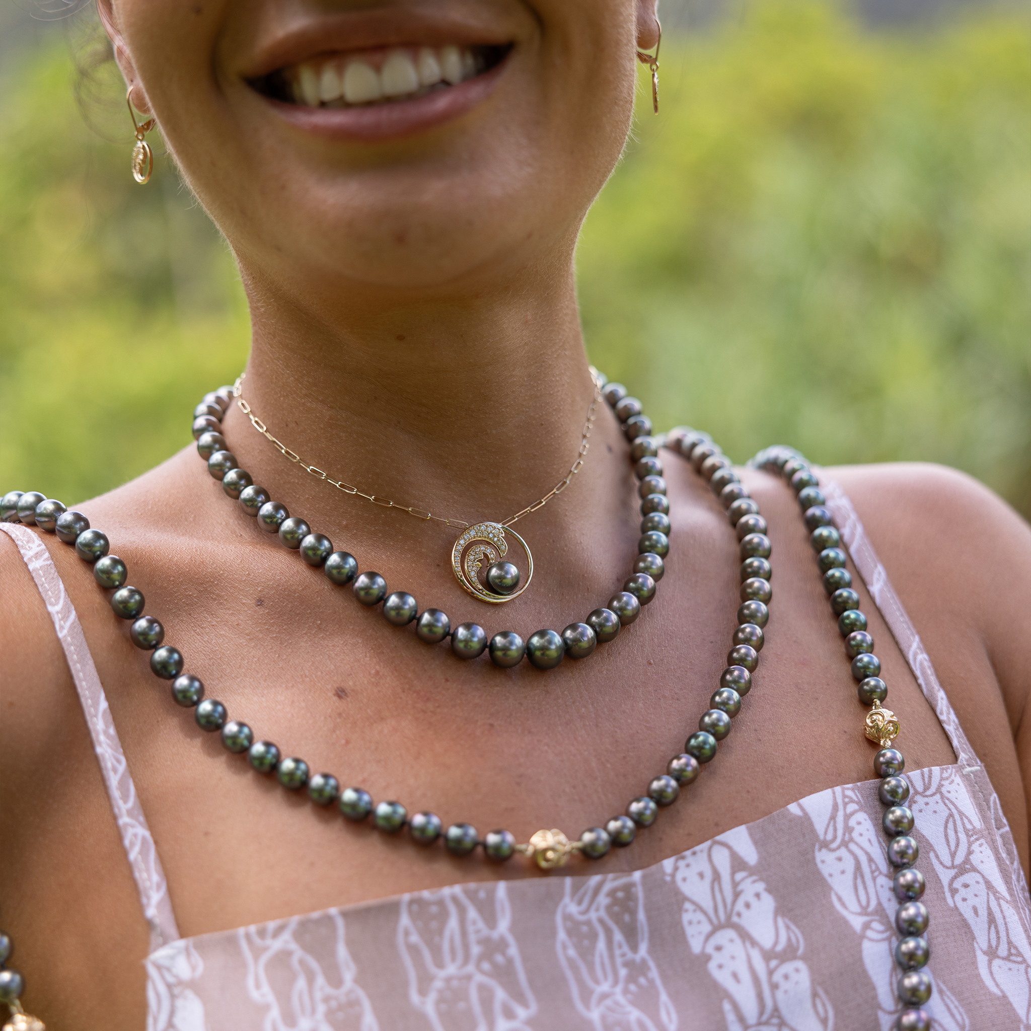 ナルタヒチアンブラックパールペンダントダイヤモンド - 24mm