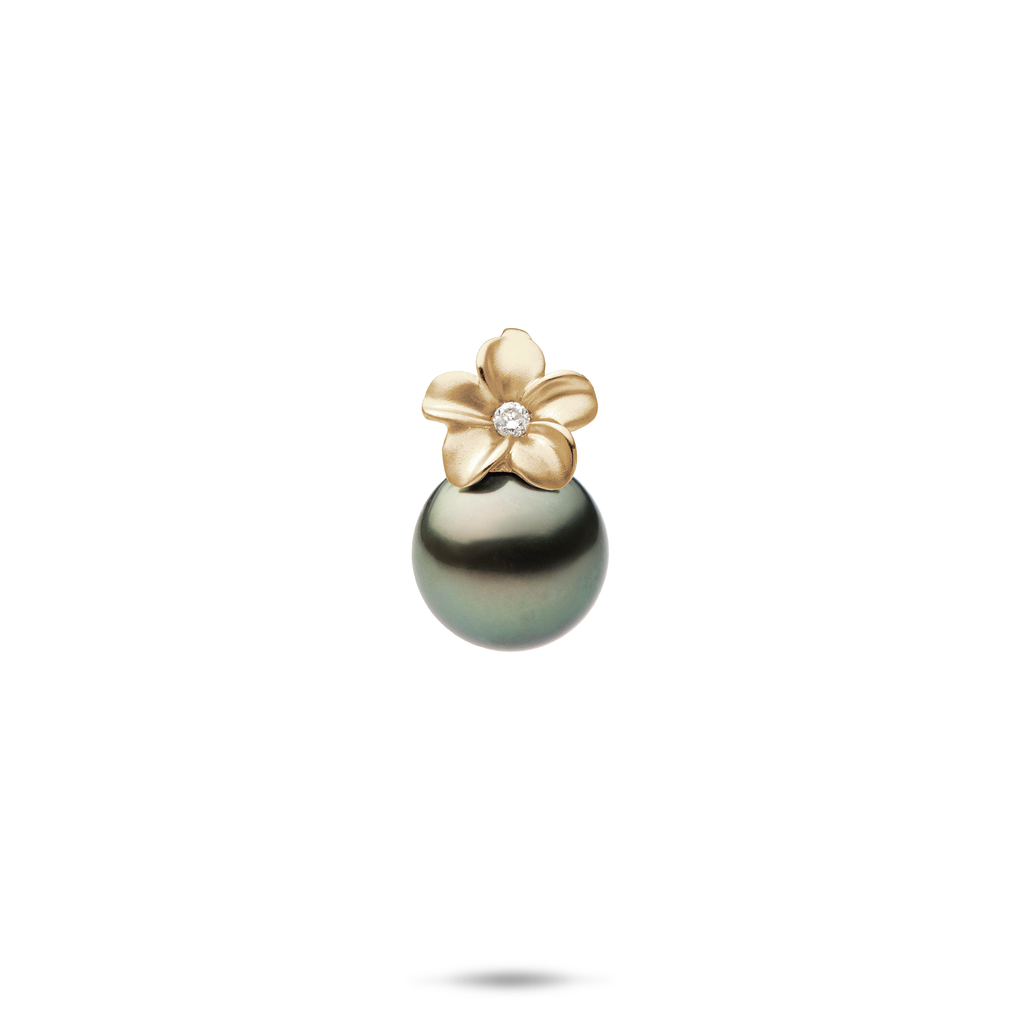 Plumeria Tahitian Black Pearl Pendant in Gold with Diamond - 9mm