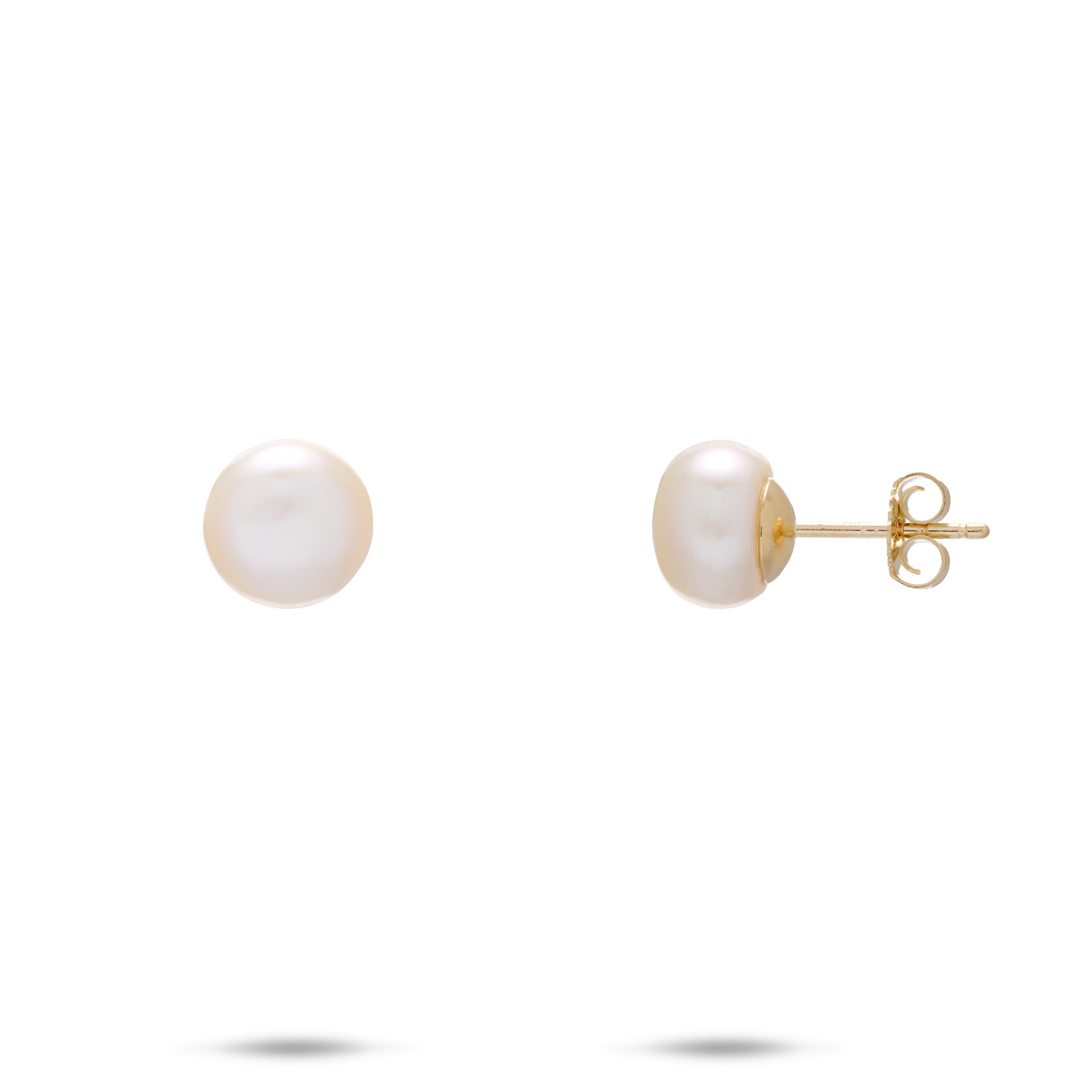 Freshwater Button Pearl Earrings in Gold - 8-9mm