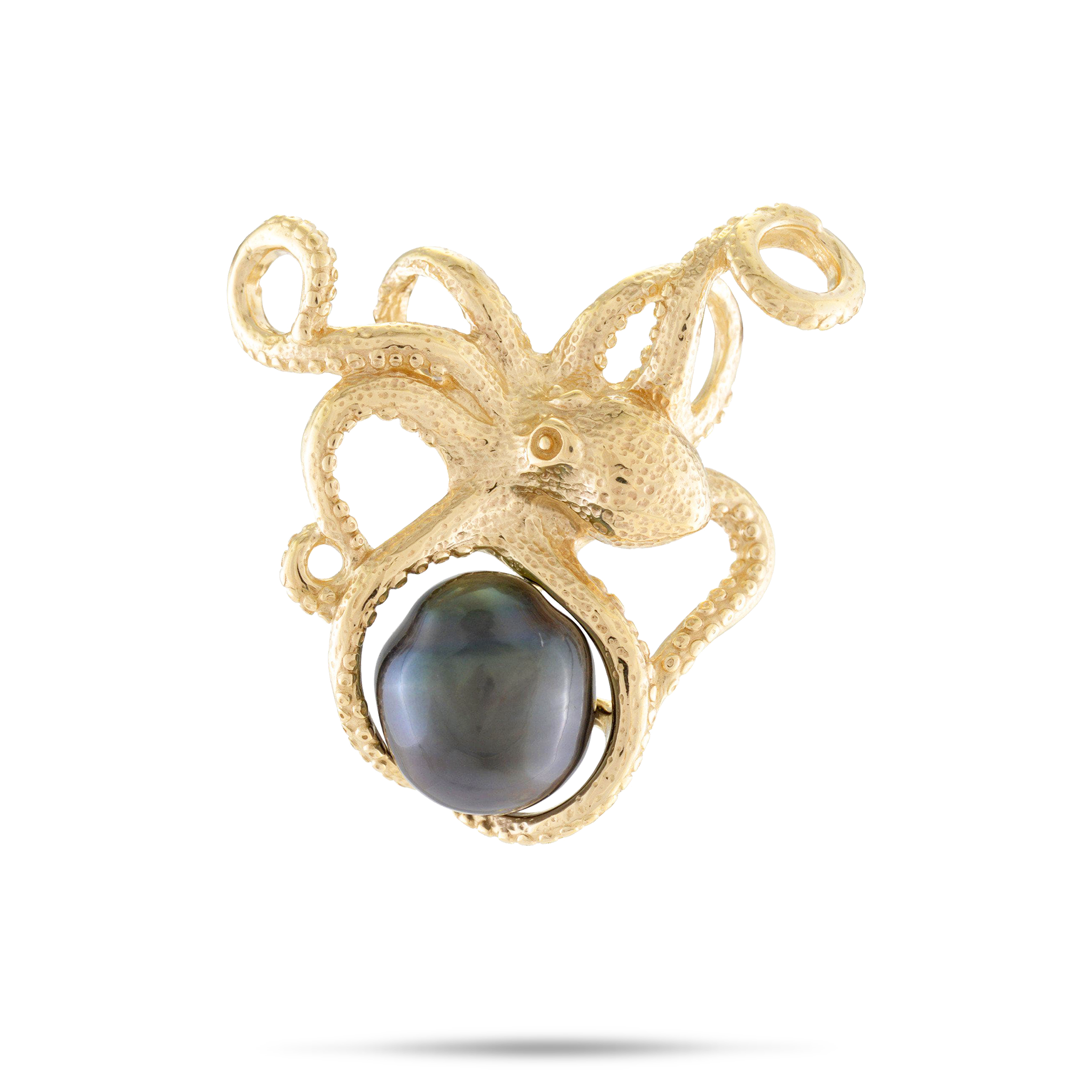 He'e (Octopus) Tahiti-Anhänger mit schwarzer Perle in Gold, 10-11 mm