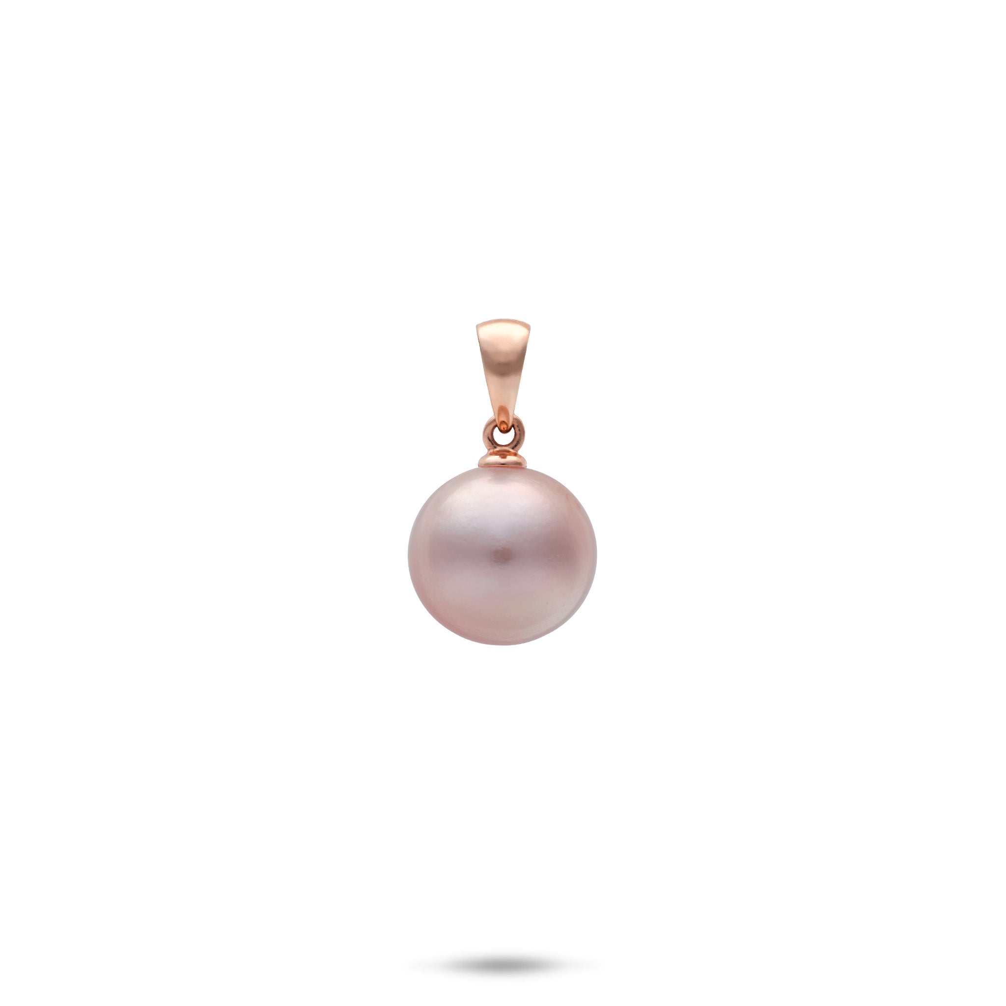 9-10mm Light Lavender Freshwater Pearl Pendant in 14k Rose Gold on a white background