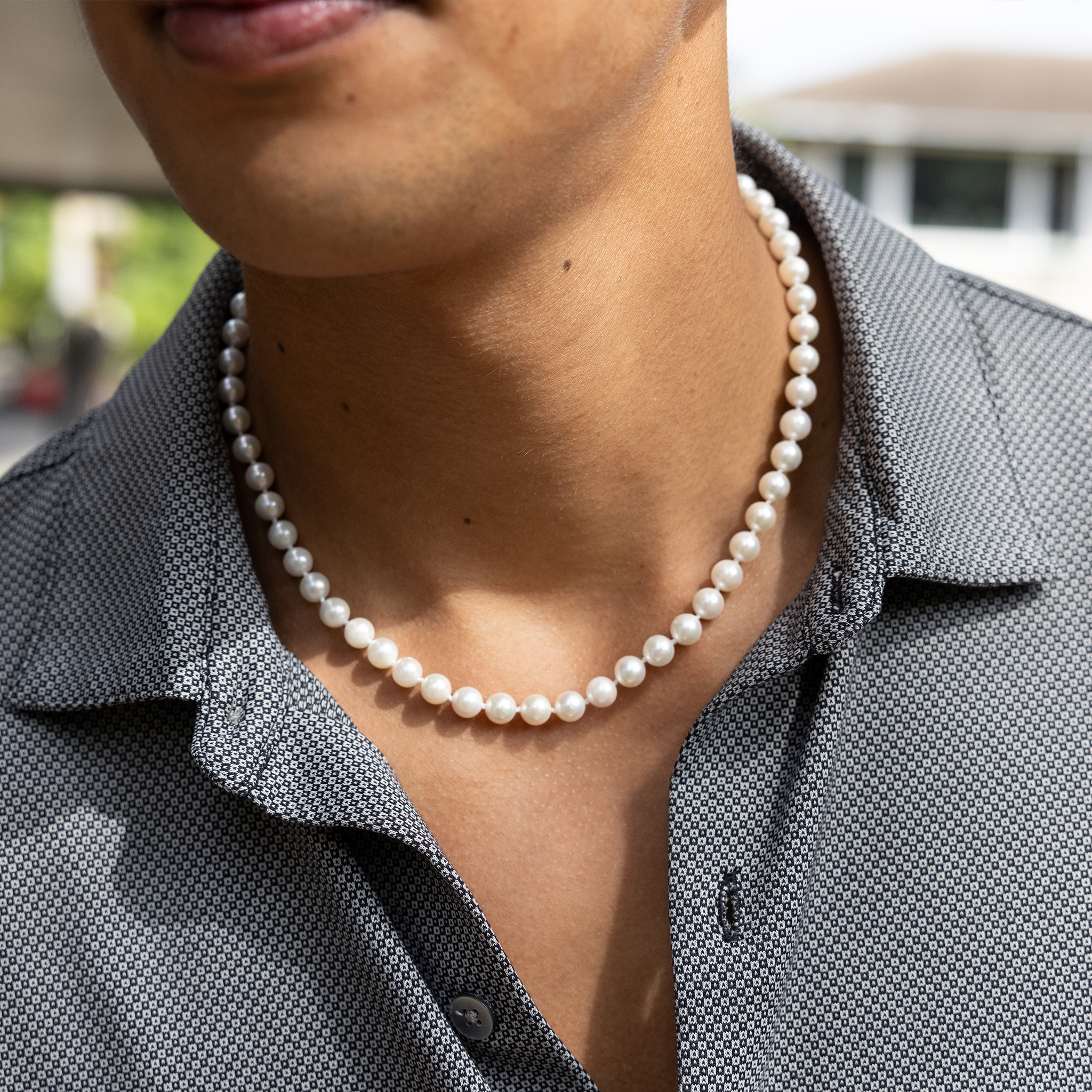 18-19" Akoya White Pearl Strand with White Gold Clasp - 7-8mm