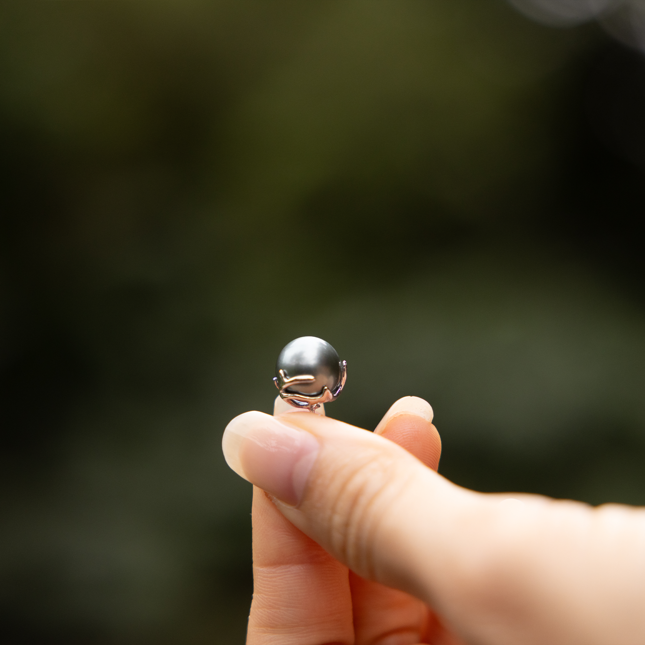 ホワイトゴールドの遺産タヒチアンブラックパールイヤリング-9-10mm