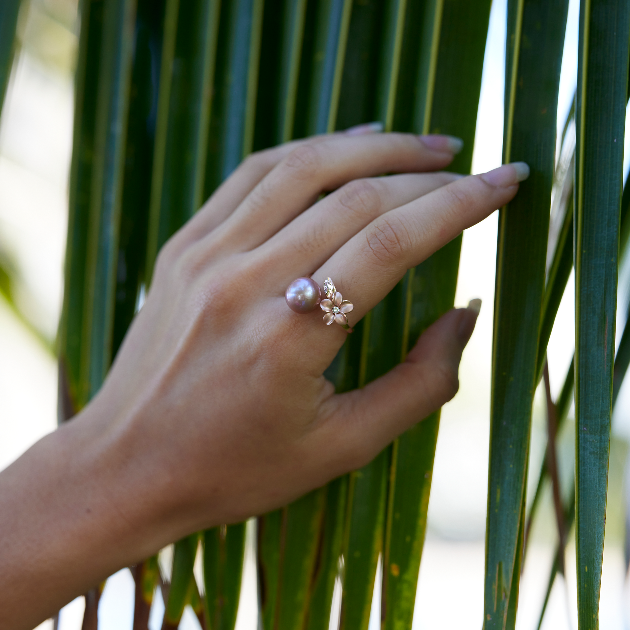 Plumeria Lilac Freshwater Pearl Ring in Rose Gold - 10-11mm