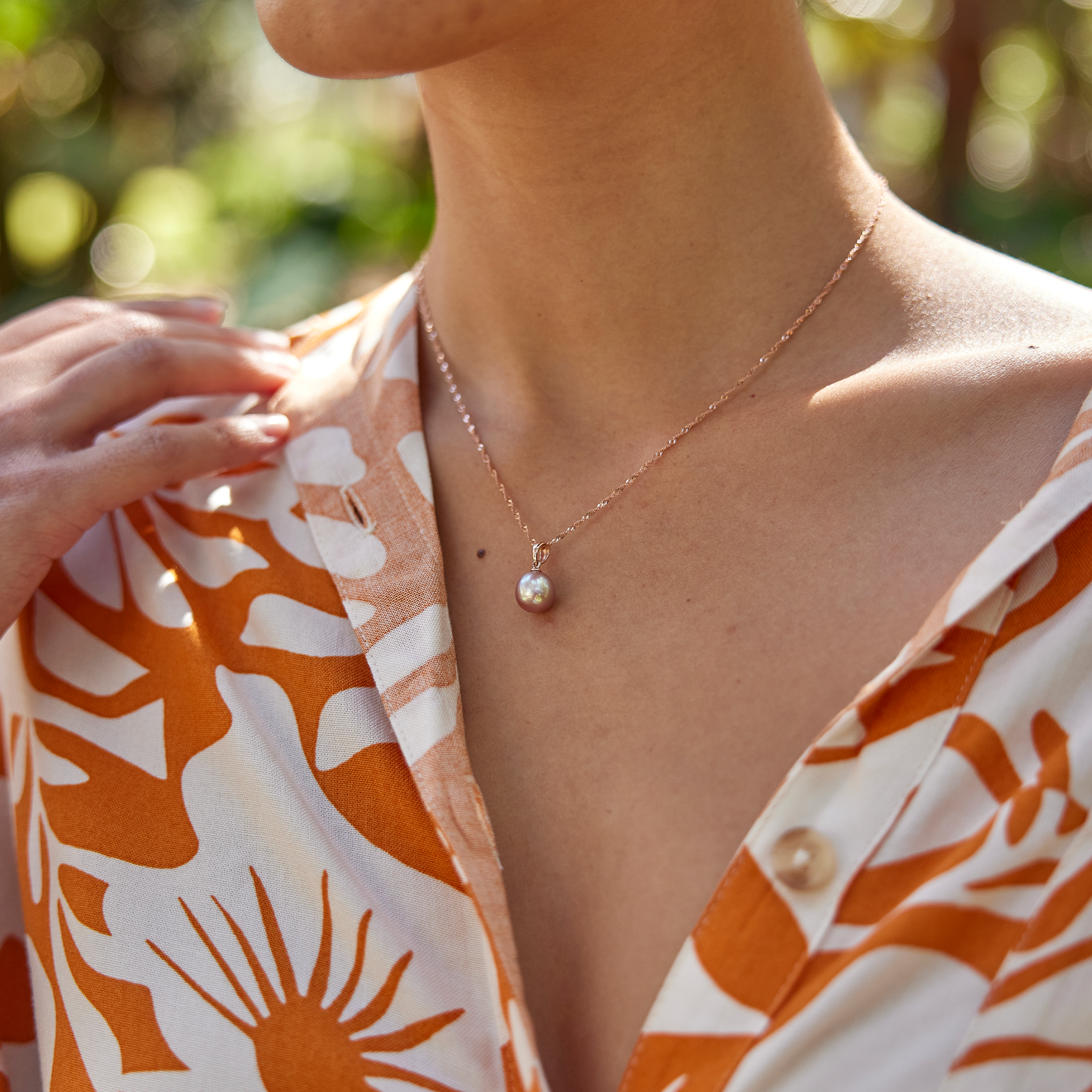 Lilac Freshwater Pearl Pendant in Rose Gold - 9-10mm