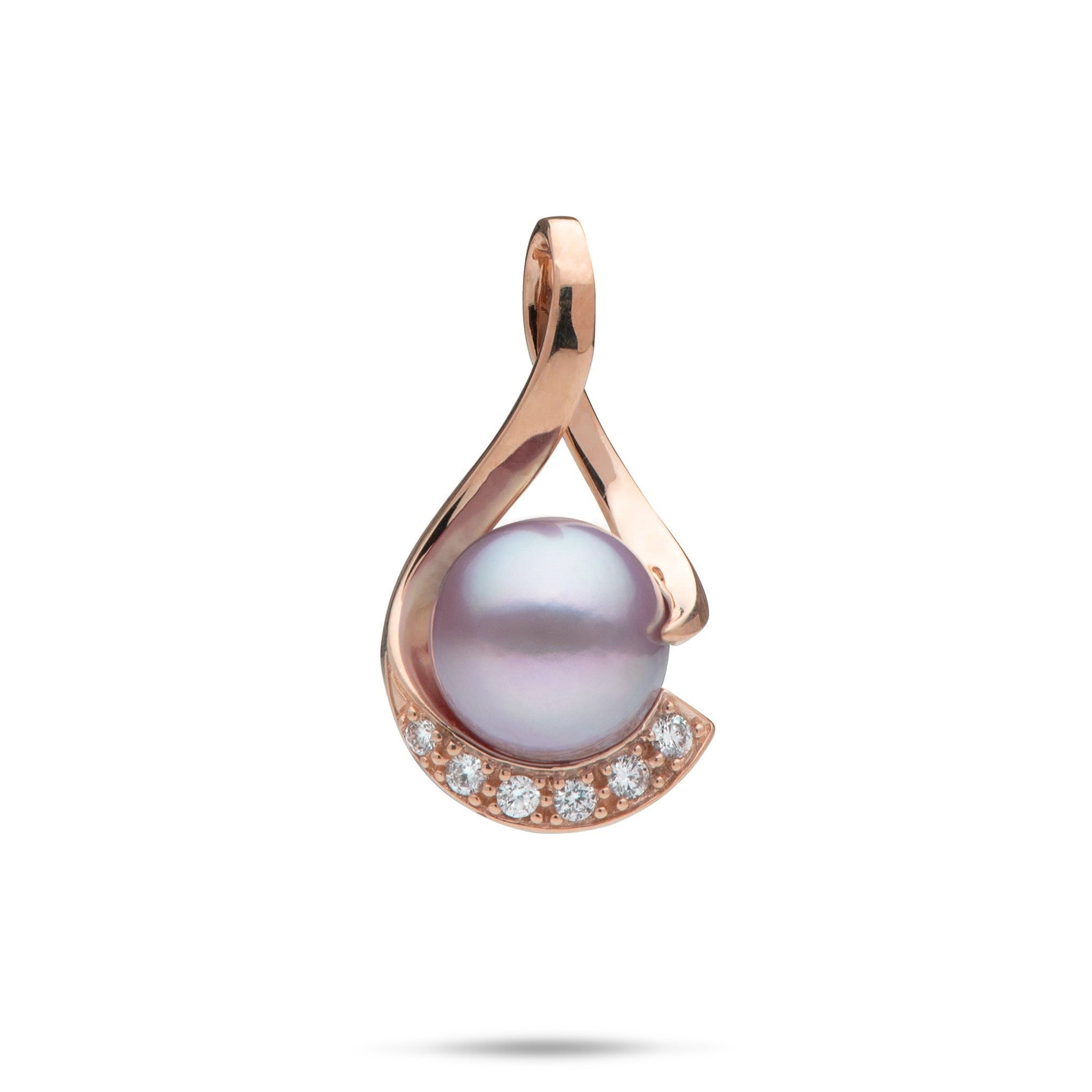Infinity Lavender Freshwater Pearl Pendant in Rose Gold with Diamonds - 12-13mm