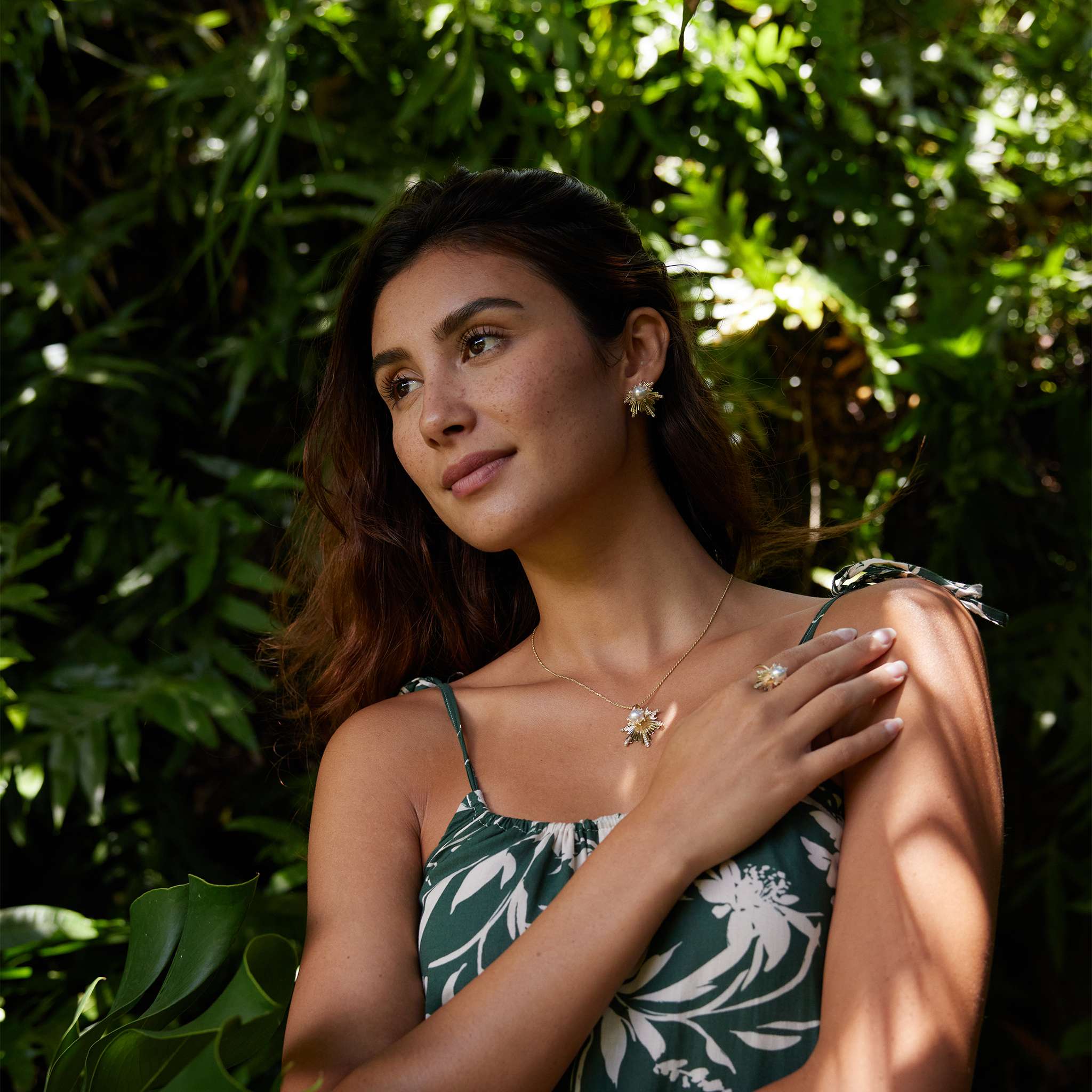 E Hoāla アコヤ ホワイト パール ペンダント ゴールド ダイヤモンド付き - 27mm