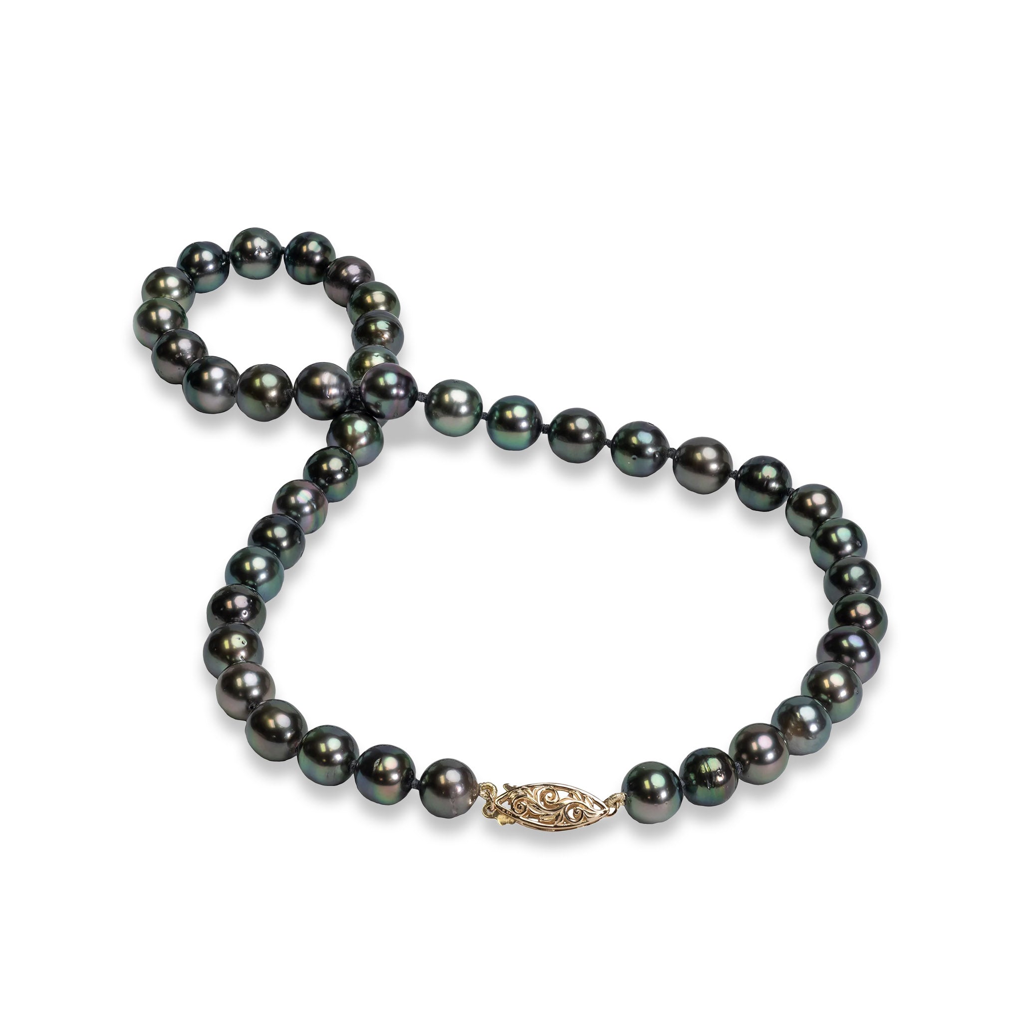 18-19" Tahitian Black Pearl Strand with Gold Clasp - 8-10mm