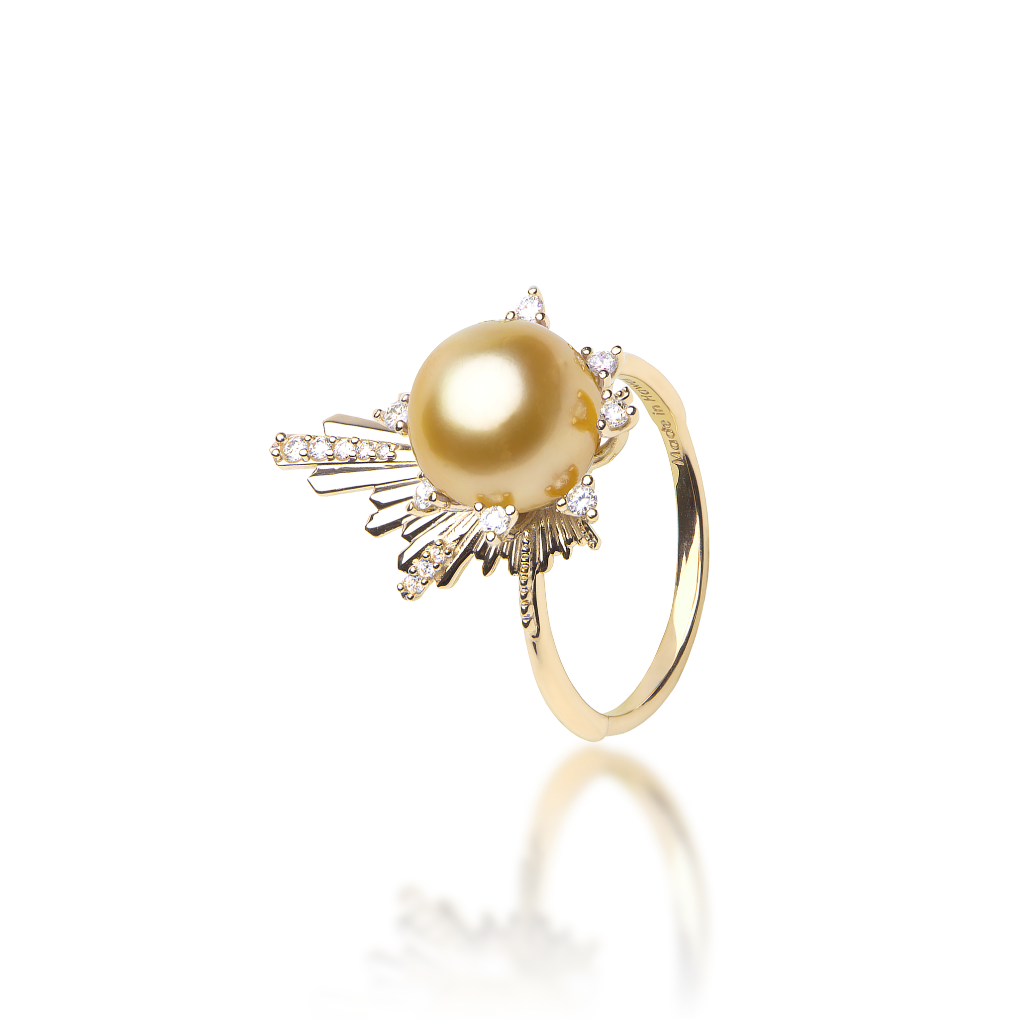 E Hoʻāla South Sea Gold Pearl Ring in Gold mit Diamanten – 21 mm