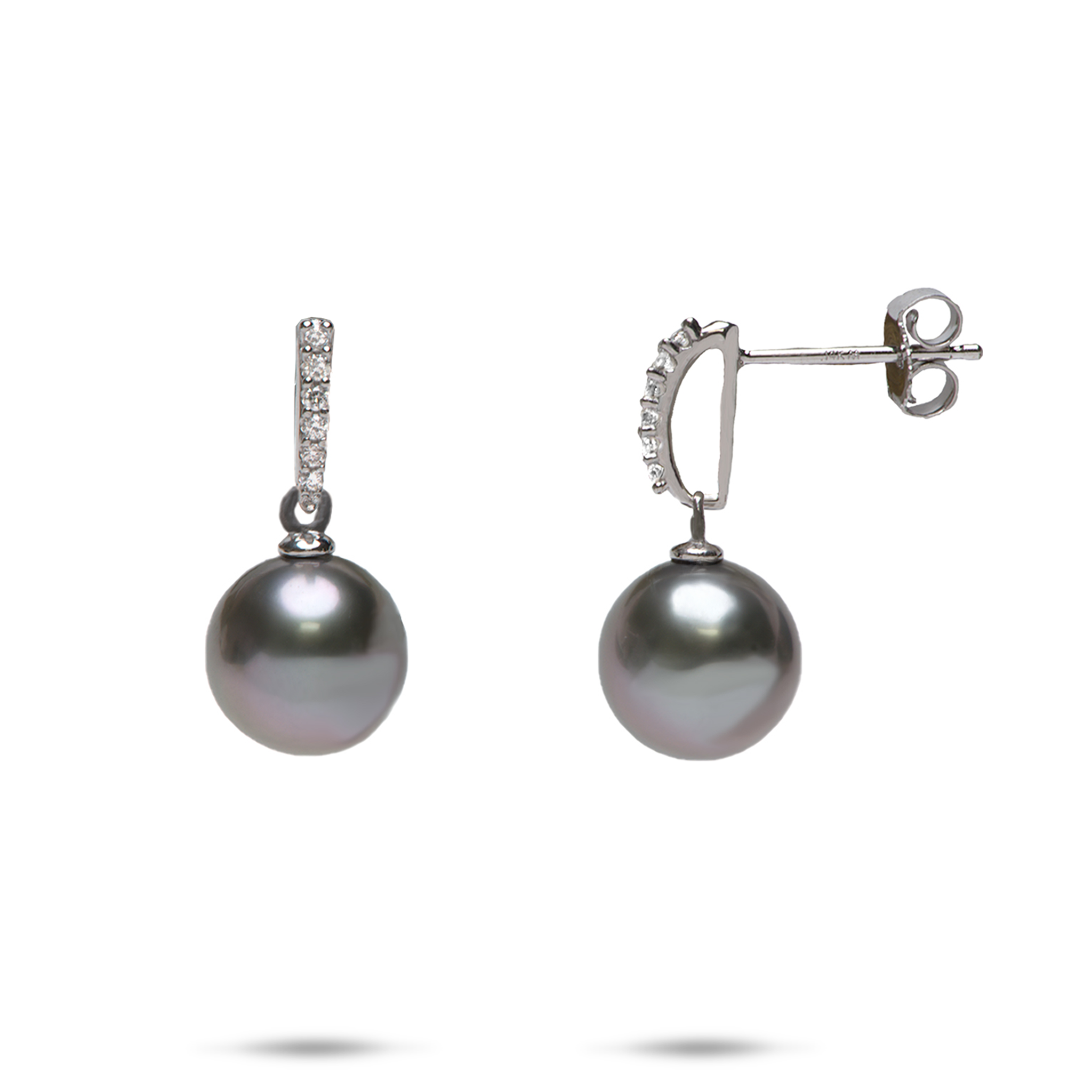 Schwarze Tahiti-Perlenohrringe aus Weißgold mit Diamanten - 9-10 mm