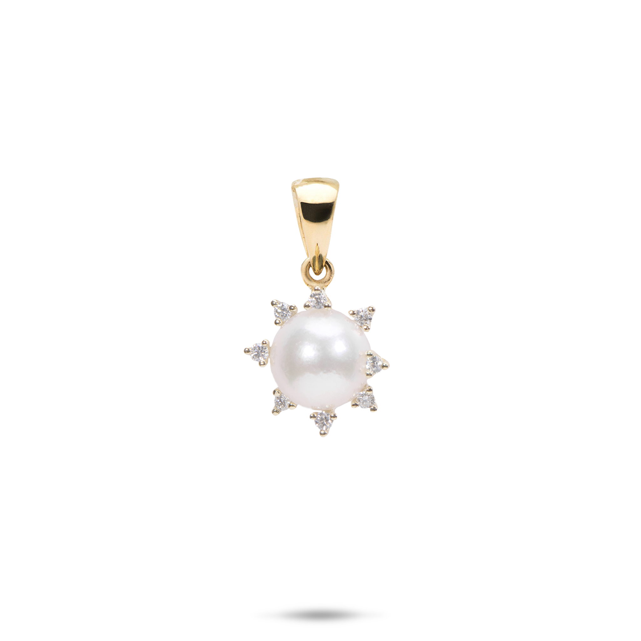 Protea Akoya White Pearl Pendant in Gold with Diamonds - 8mm