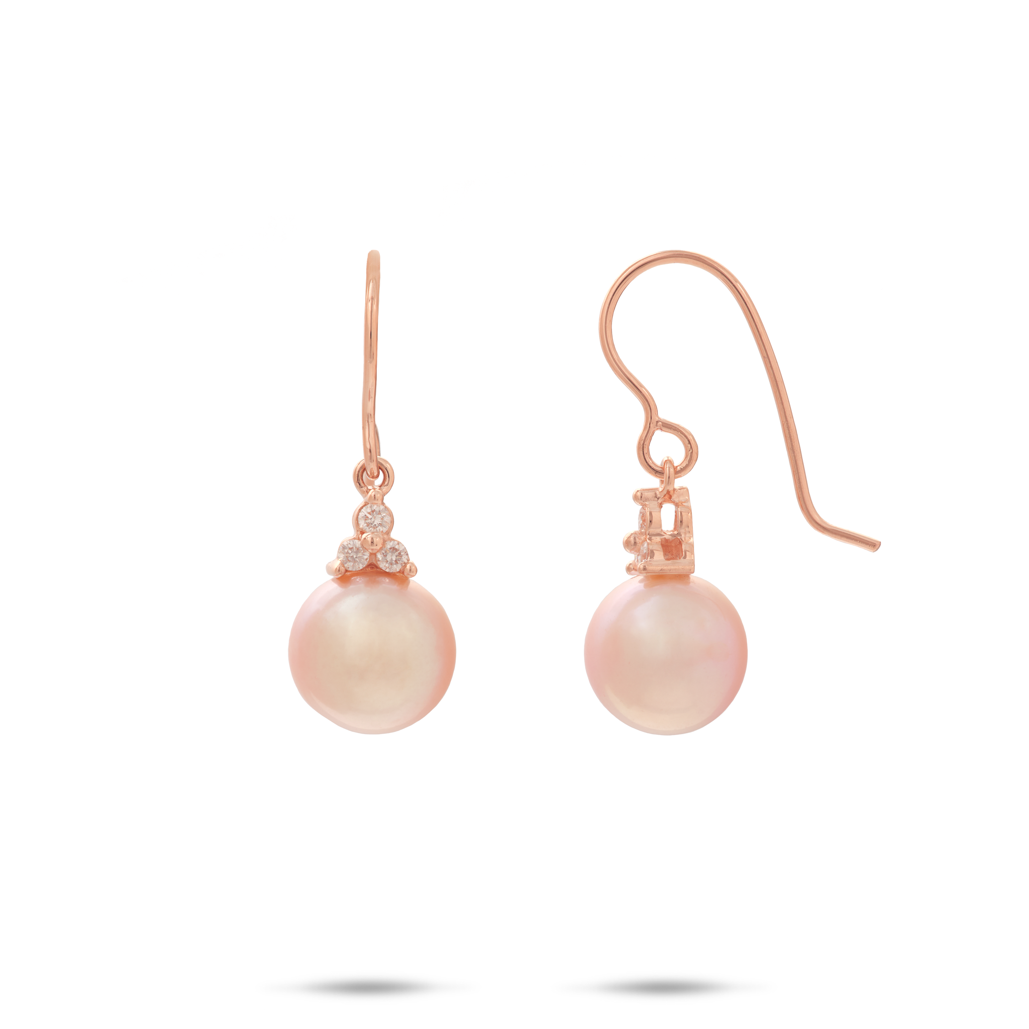 Freshwater Pearl Earrings in Rose Gold with Diamonds - 9-10mm