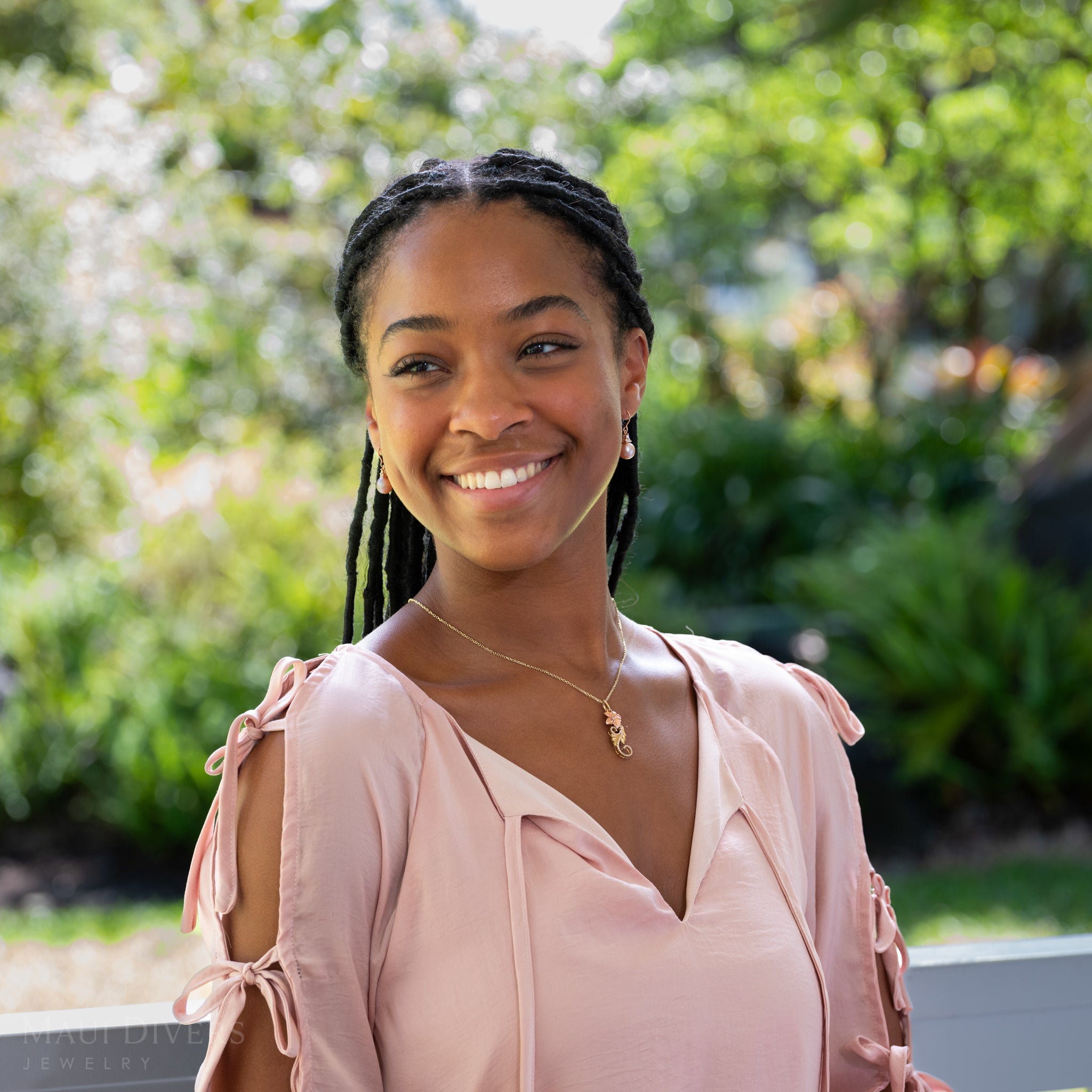 Hawaiian Heirloom Plumeria Pendant in Two Tone Gold with Diamonds - 30mm