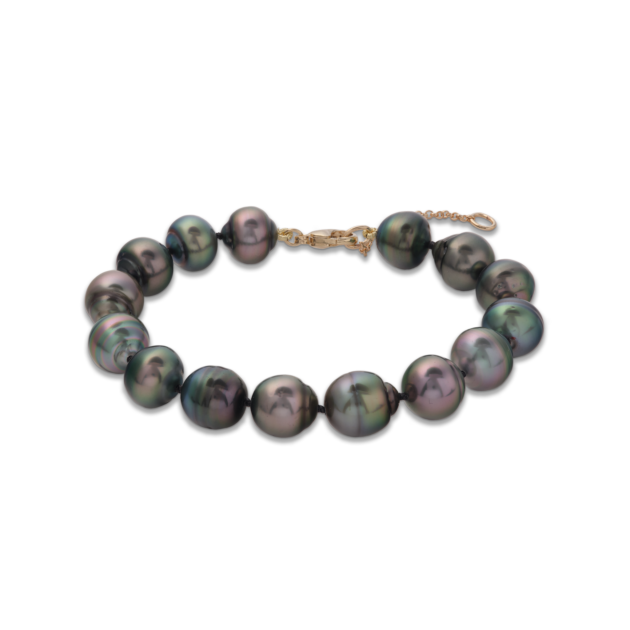 7.5-9" Adjustable Tahitian Black Pearl Bracelet in Gold - 10-12mm