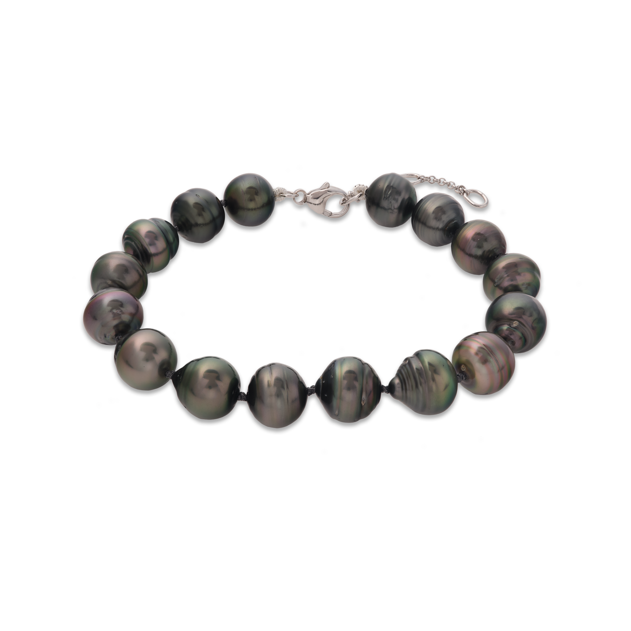 7.5-9" Adjustable Tahitian Black Pearl Bracelet in White Gold - 10-12mm