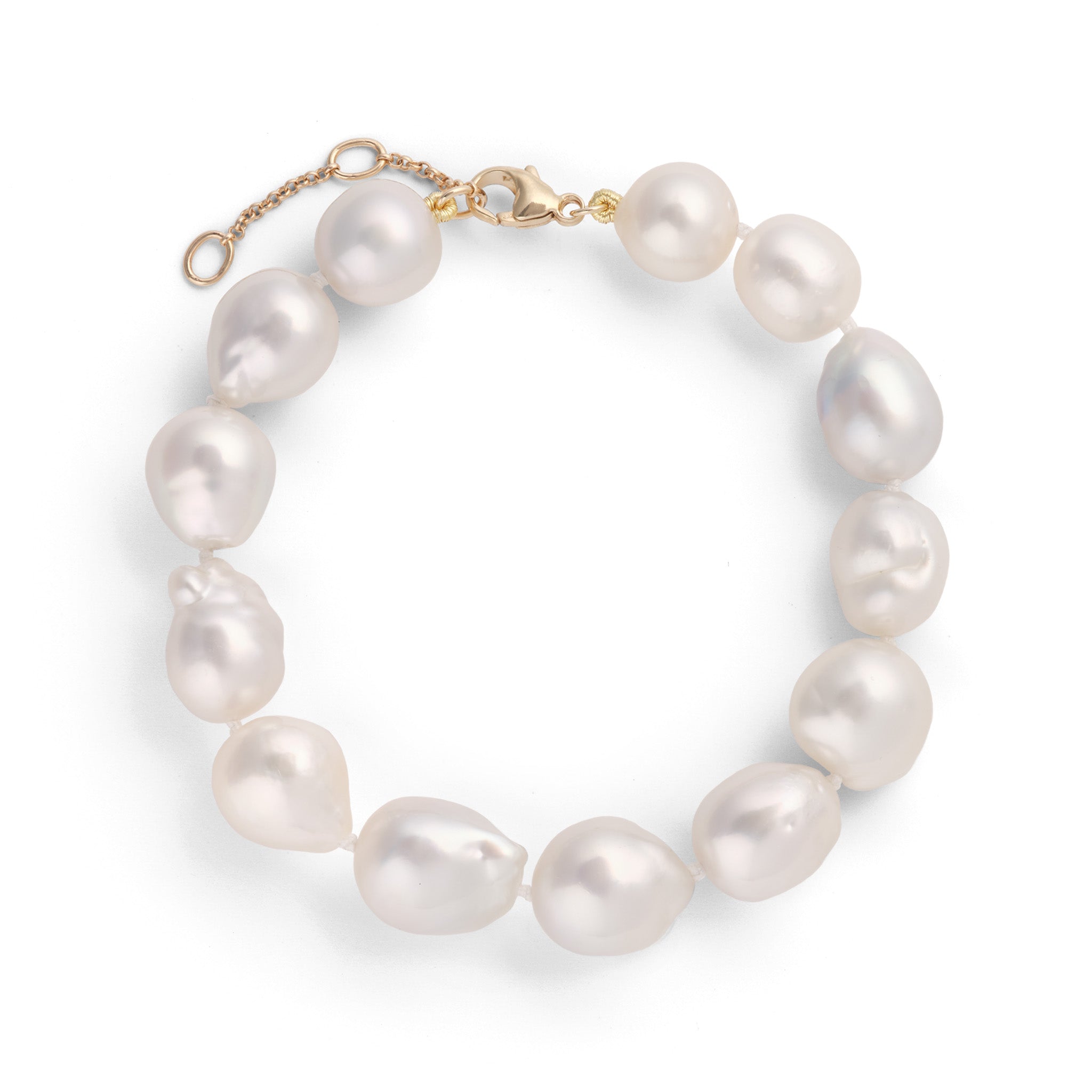 7.5-9" Adjustable South Sea Silver and White Pearl Bracelet in Gold - 9-13mm