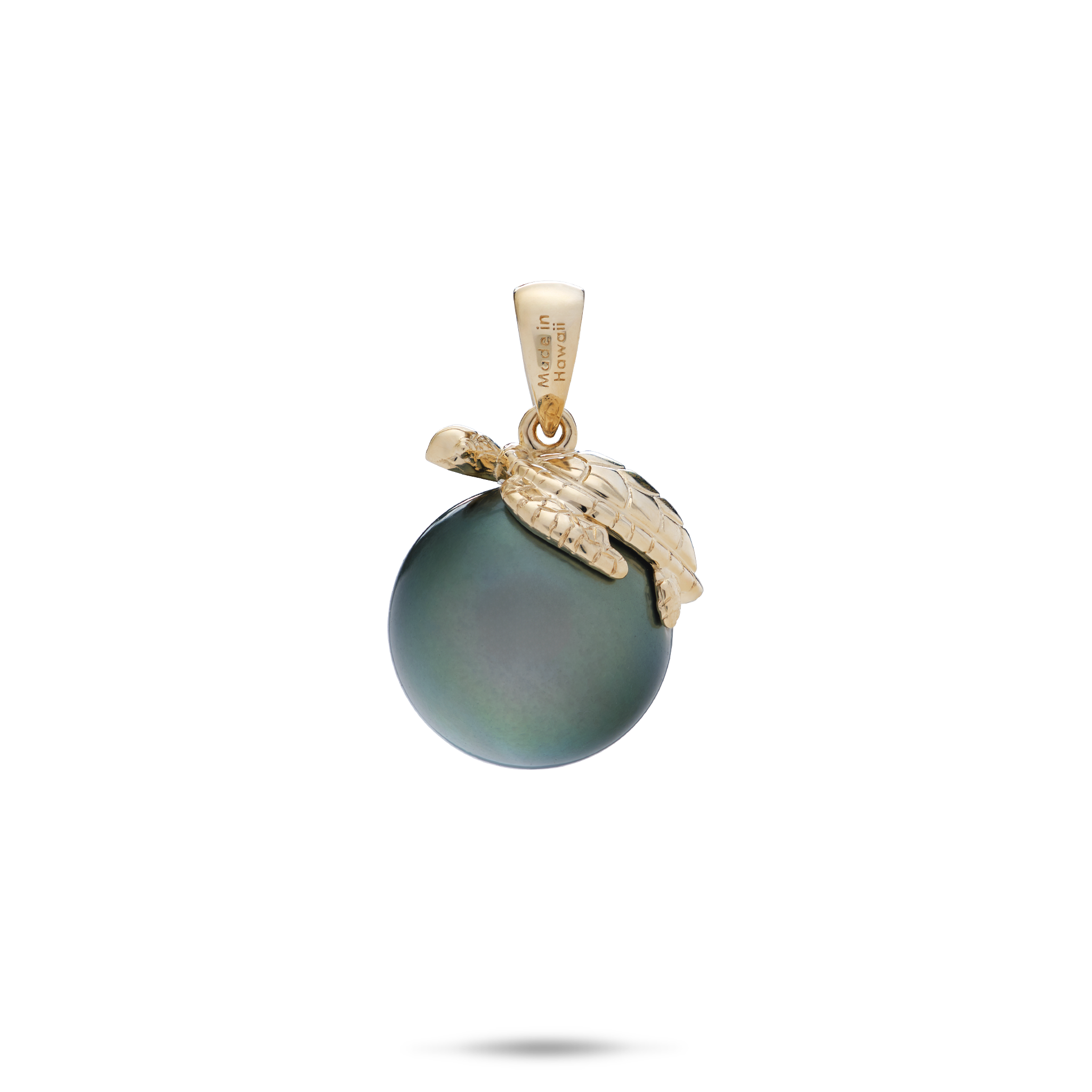 Honu Tahitian Black Pearl Pendant in Gold - 13-14mm