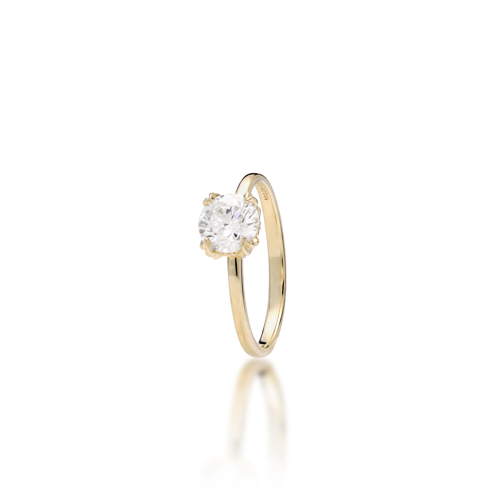 Angle view of the Hidden Hawaiʻi Maile Lab Grown Diamond Ring in 14k Yellow Gold on a white background