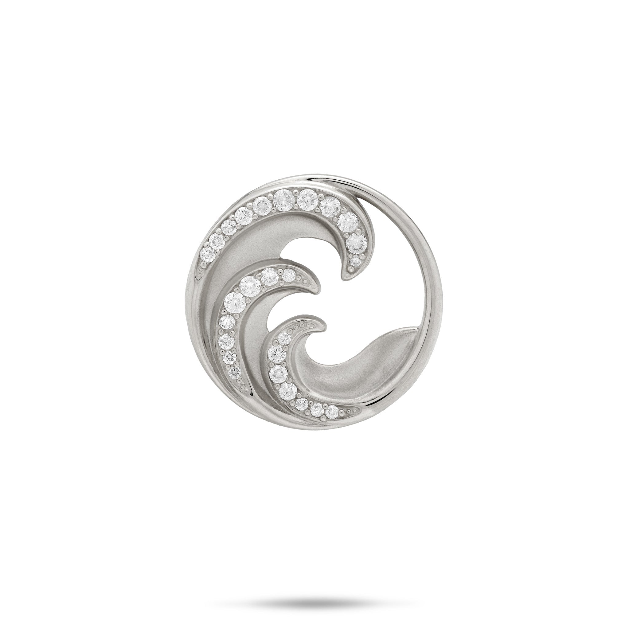 22mm Diamond Ocean Wave Pendant in 14k white gold with a satin finish on a white background