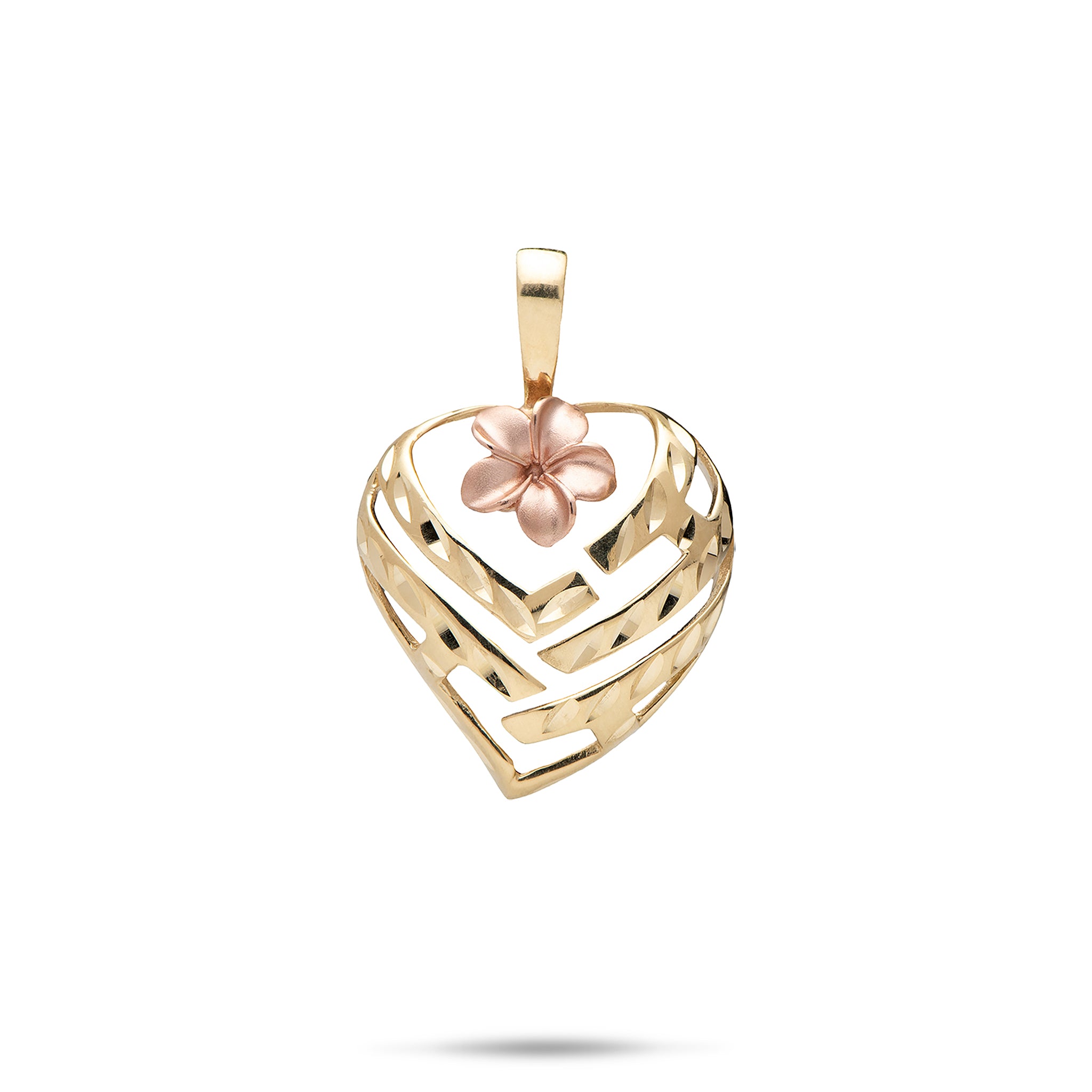 Aloha Heart Plumeria Pendant in Two Tone Gold - 18mm