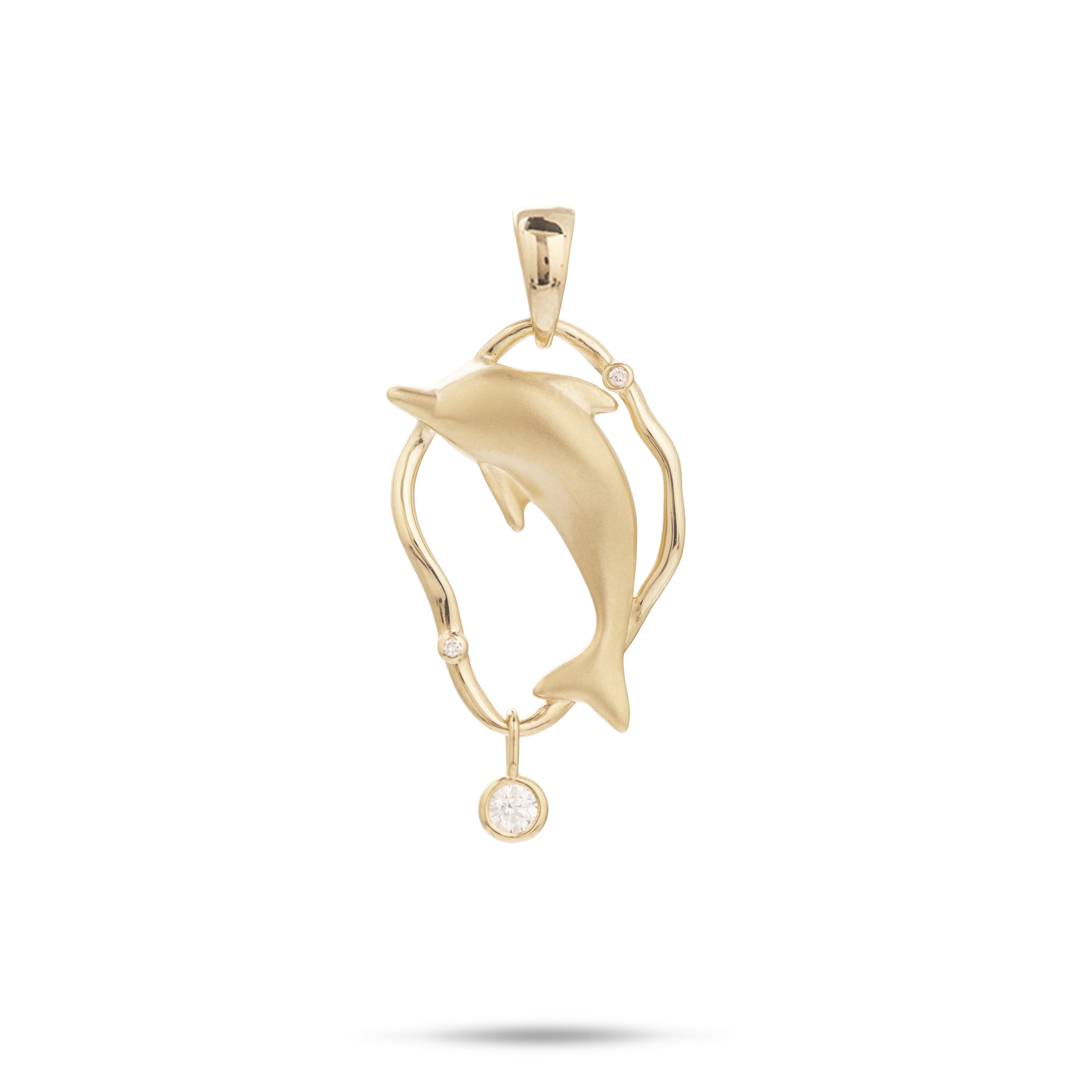 Bubble Dolphin Pendant in Gold with Diamonds - 25mm