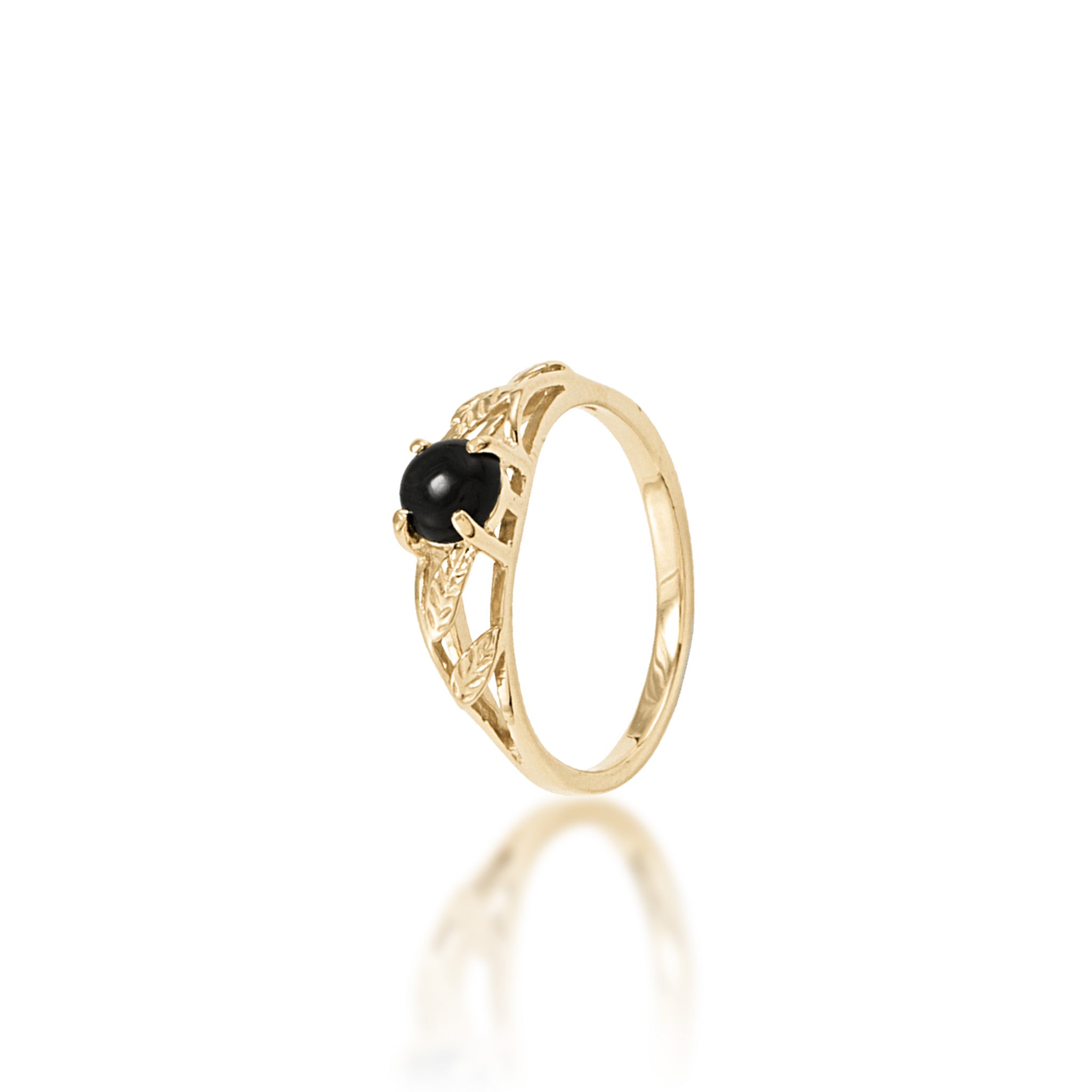 Maile Leaf Black Coral Ring in Gold - 5mm
