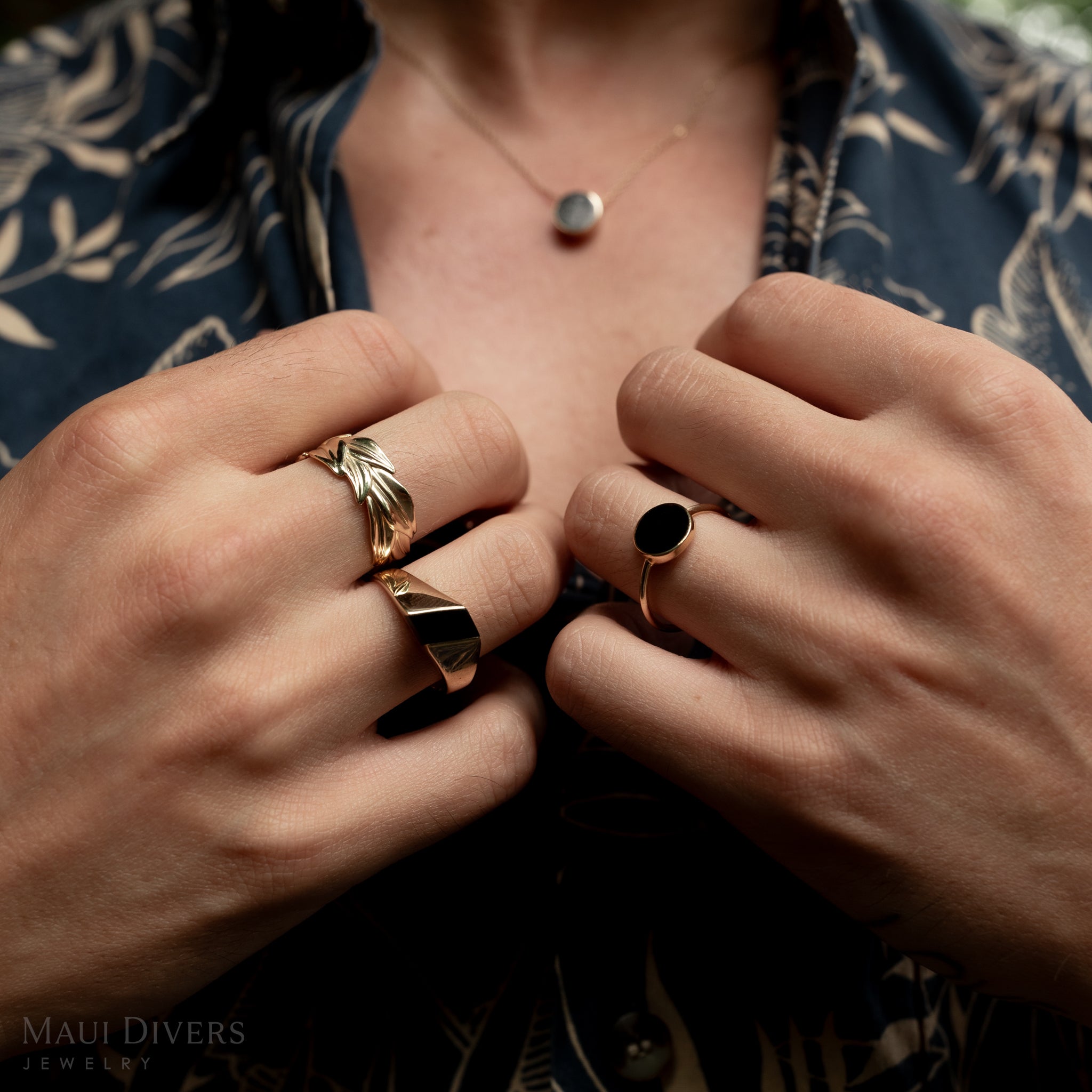 Asymmetrical Hawaiian Black Coral Ring in Gold
