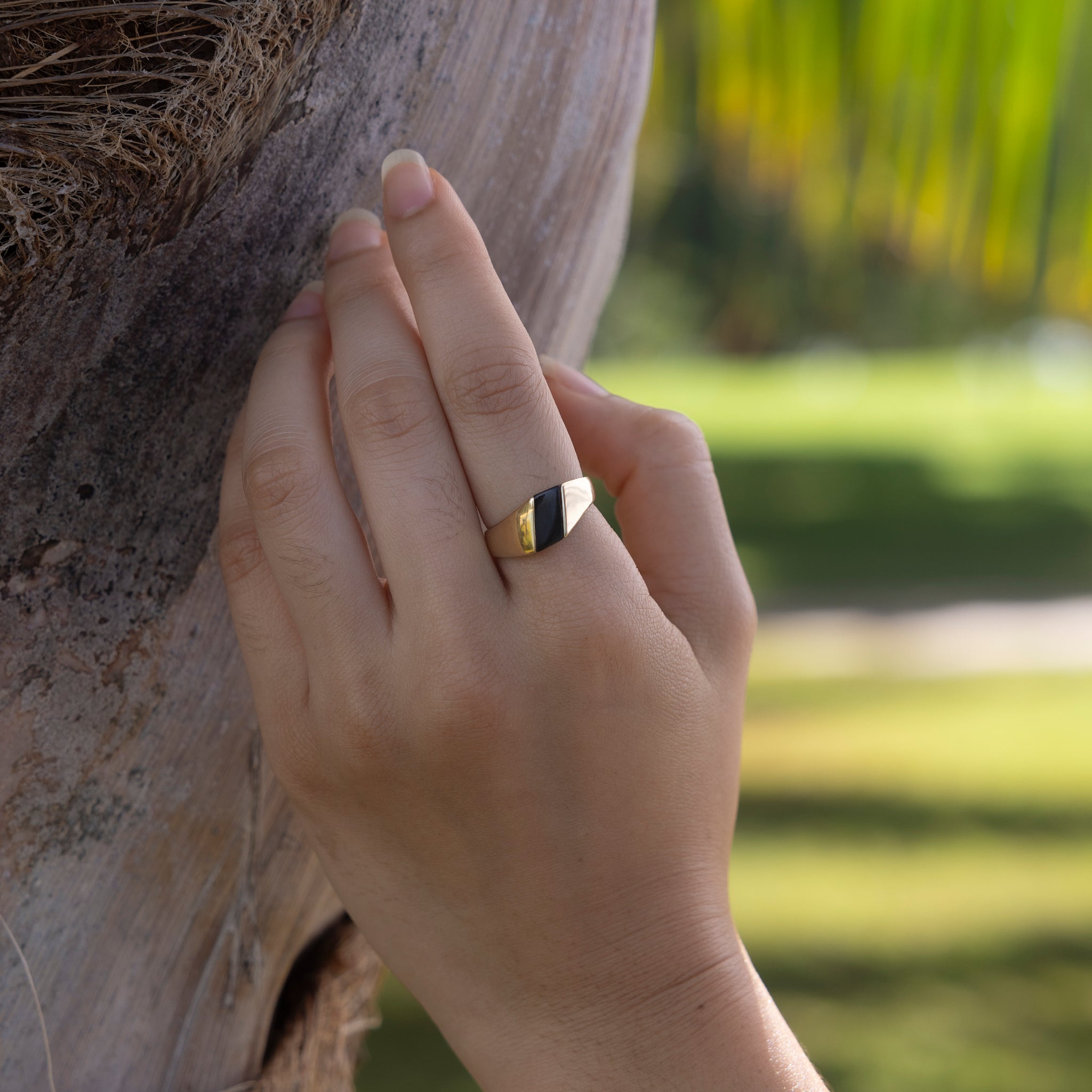 Asymmetrical Hawaiian Black Coral Ring in Gold