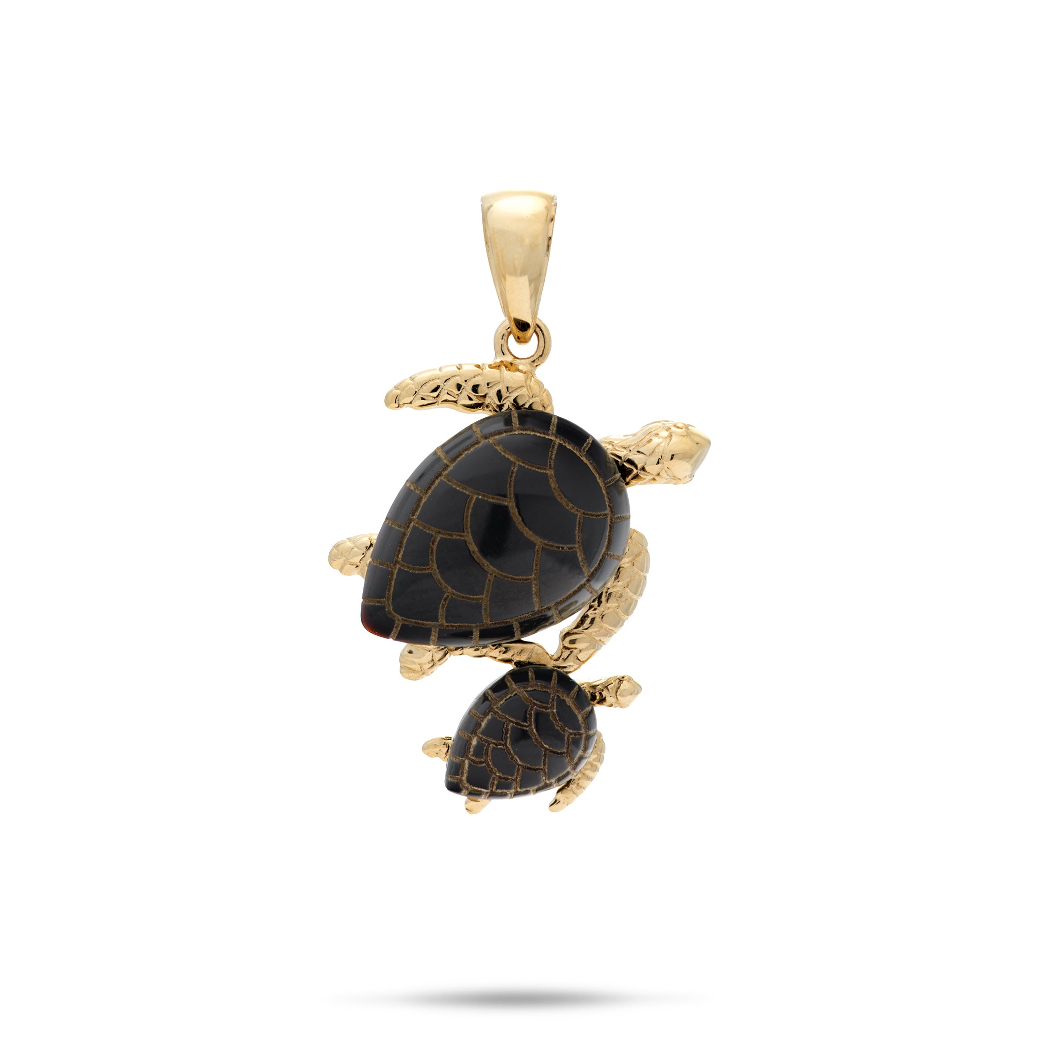 Honu Black Coral Pendant in Gold - 22mm