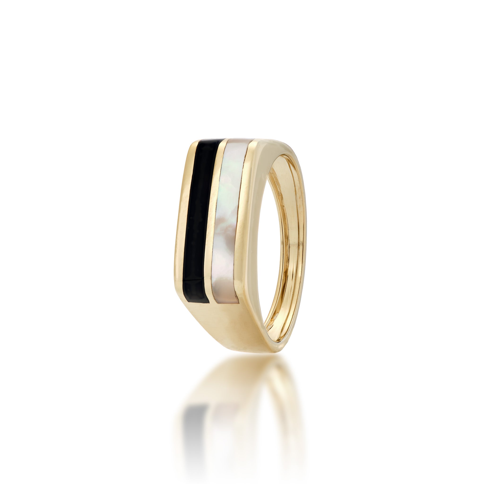 Black Coral Ring in Gold with Mother of Pearl
