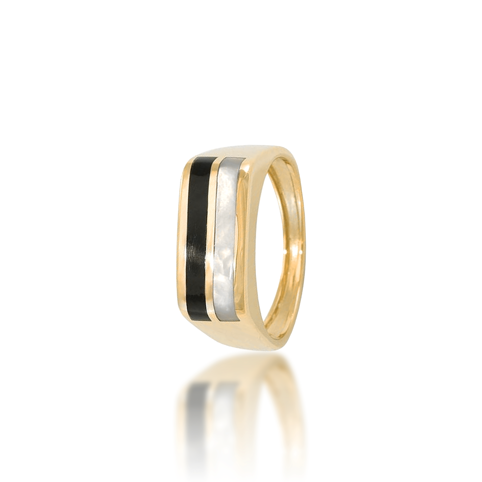 真珠の母と金の黒いコーラルリング