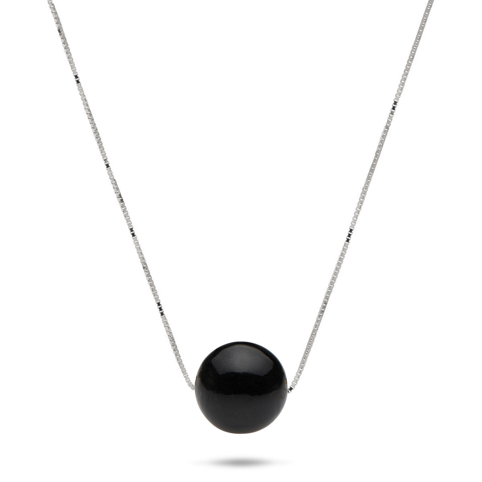 18" Black Coral Slider Necklace in White Gold