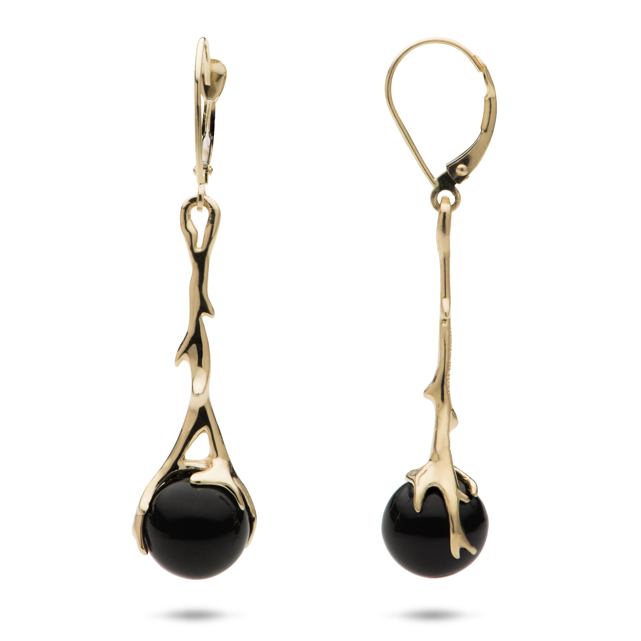 Heritage Black Coral Earrings in Gold - 30mm
