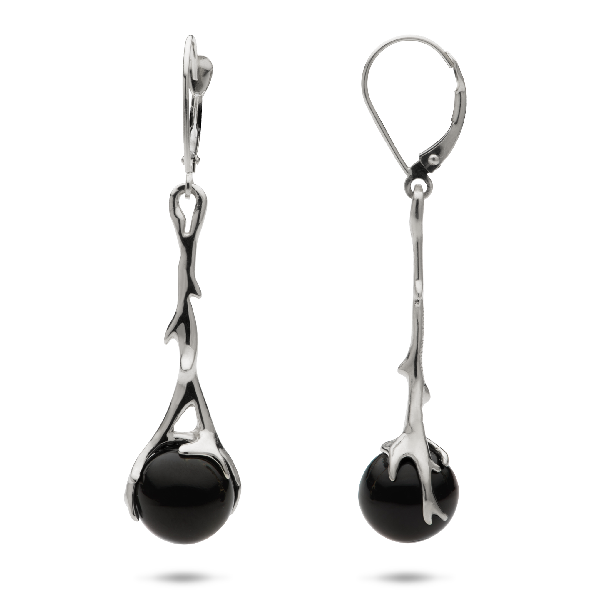 Heritage Black Coral Earrings in White Gold - 30mm
