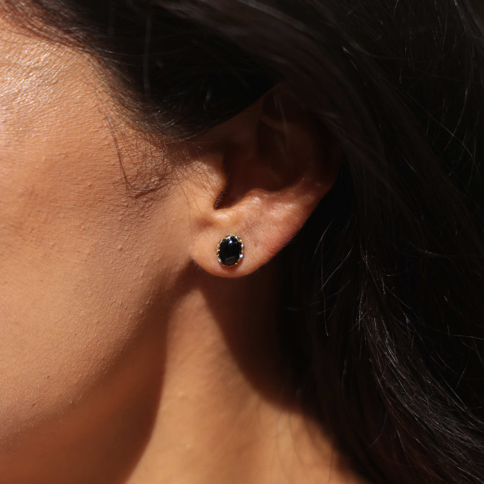 Hawaiian Black Coral Earrings in Gold - 9mm