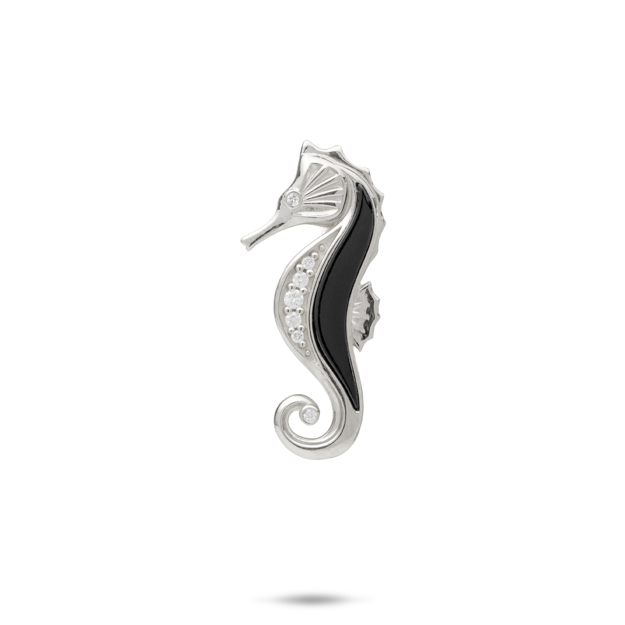 Sealife Seahorse Black Coral Pendant in White Gold with Diamonds - 26mm