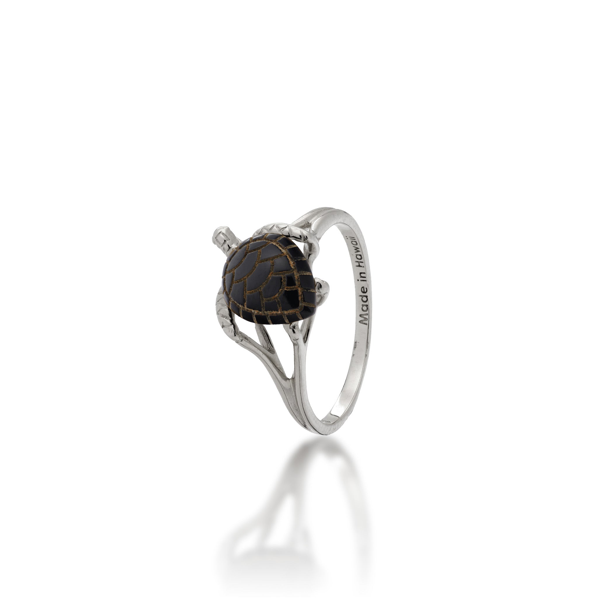 Honu Black Coral Ring in White Gold - 11mm