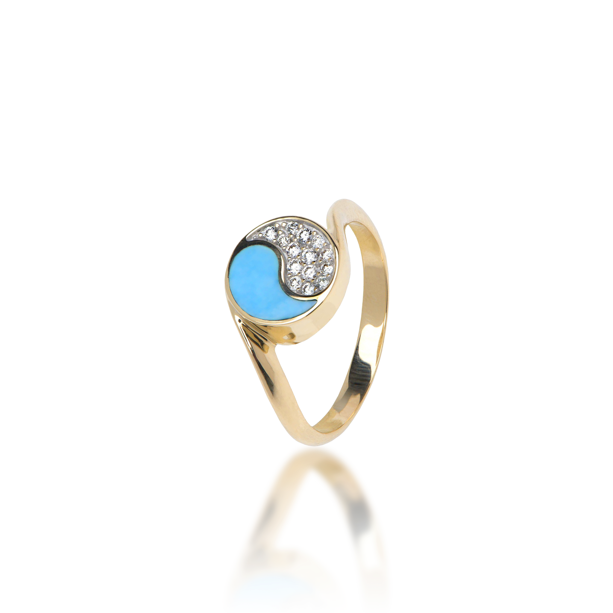 Yin Yang Turquoise Ring in Gold with Diamonds - 10mm
