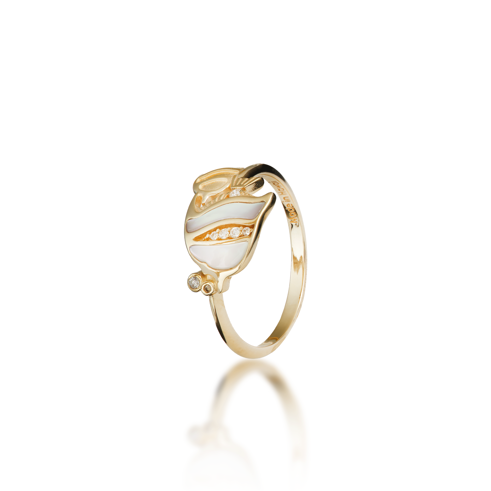 Sealife Angelfish Mother of Pearl Ring in Gold with Diamonds - 12mm