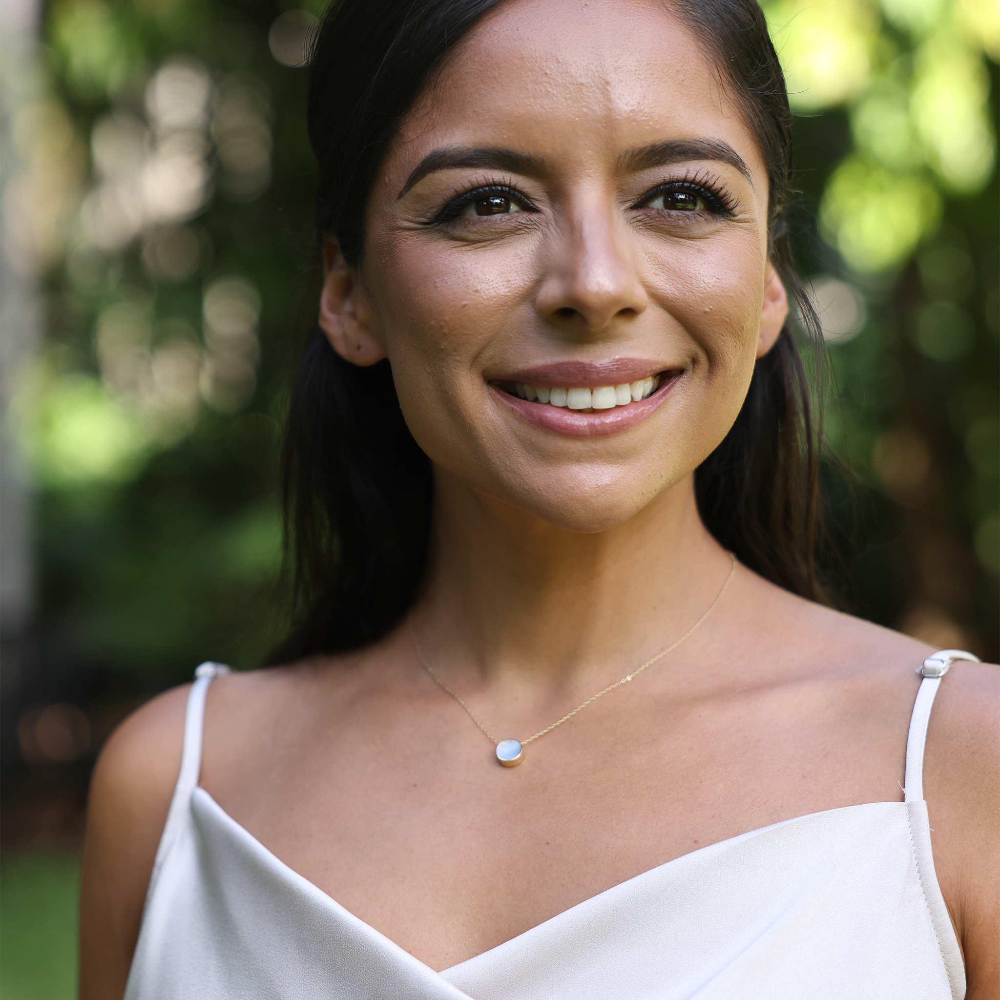 16-18 "調整可能なEclipse Flipside Turquoise&Mother of Pearl Necklace in Gold -9mm