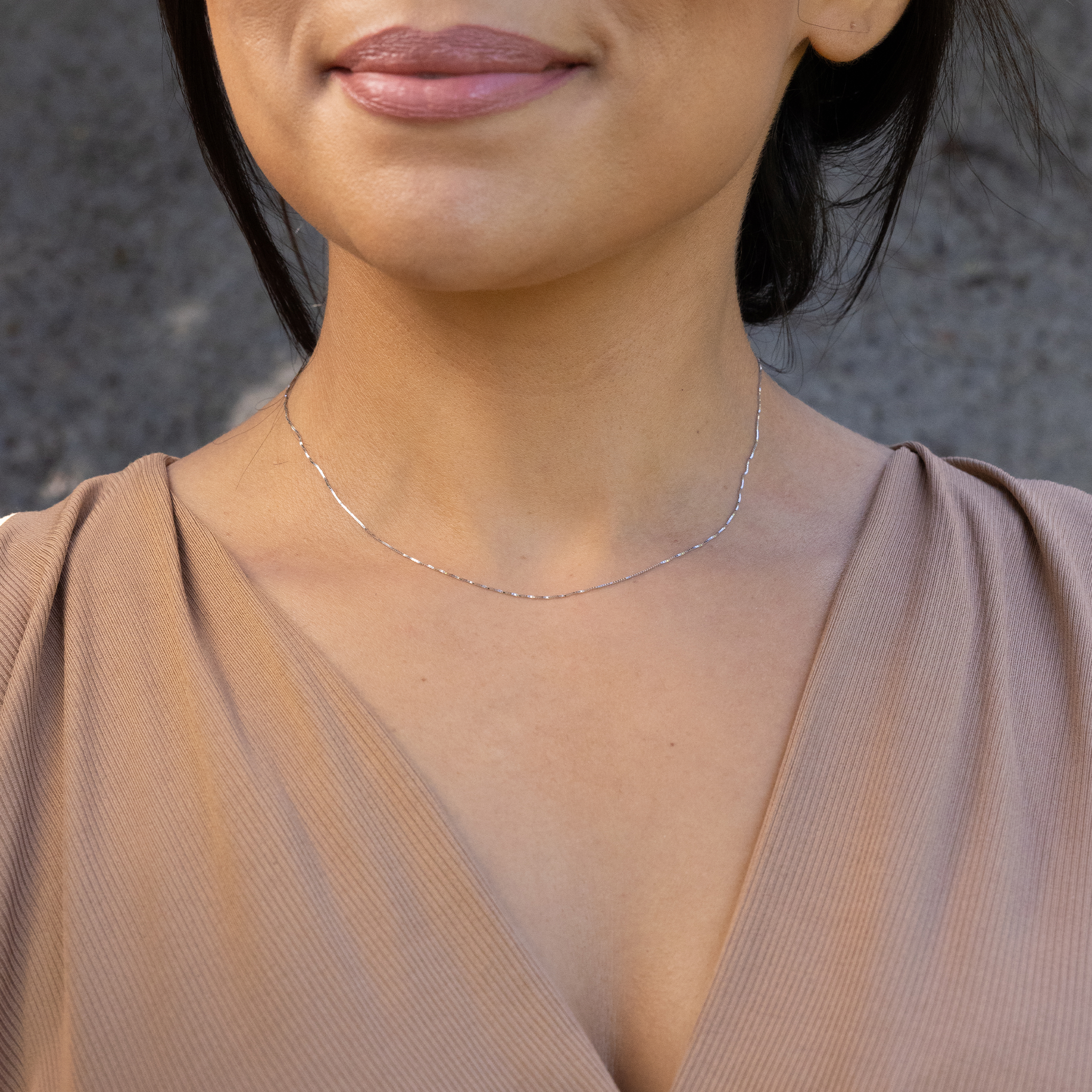 0.6mm Box Chain in 10k White Gold