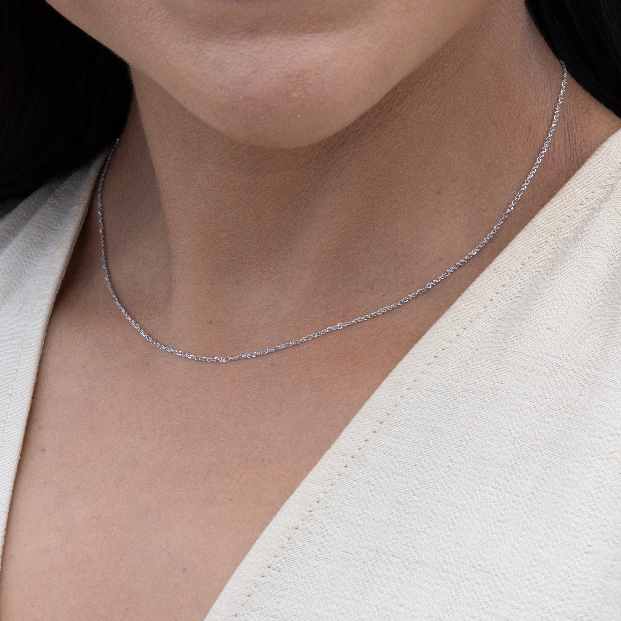 0.8mm Baby Rope Chain in White Gold