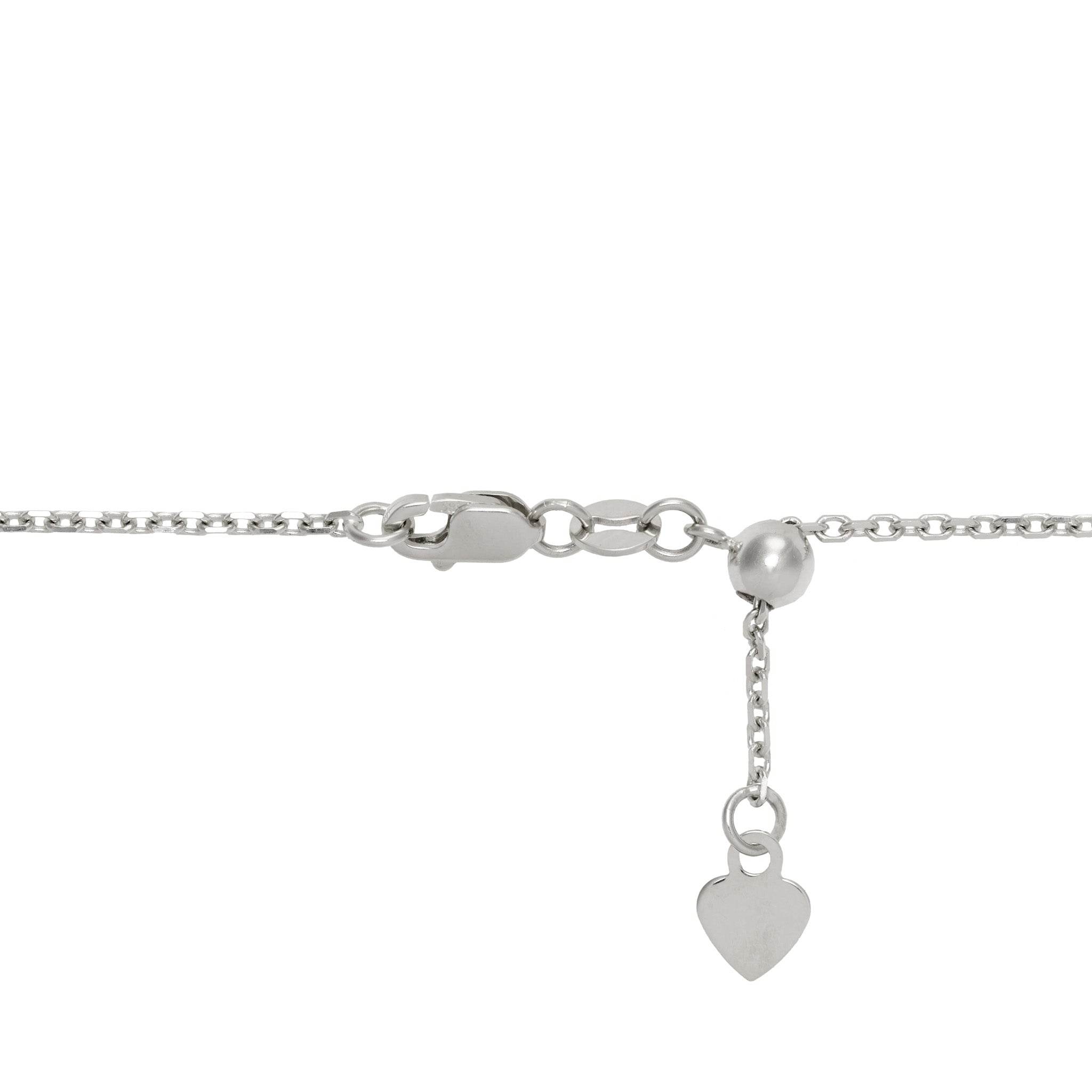 24" Adjustable 1.0mm Cable Chain in 14k White Gold with Lobster Claw Clasp on a white background