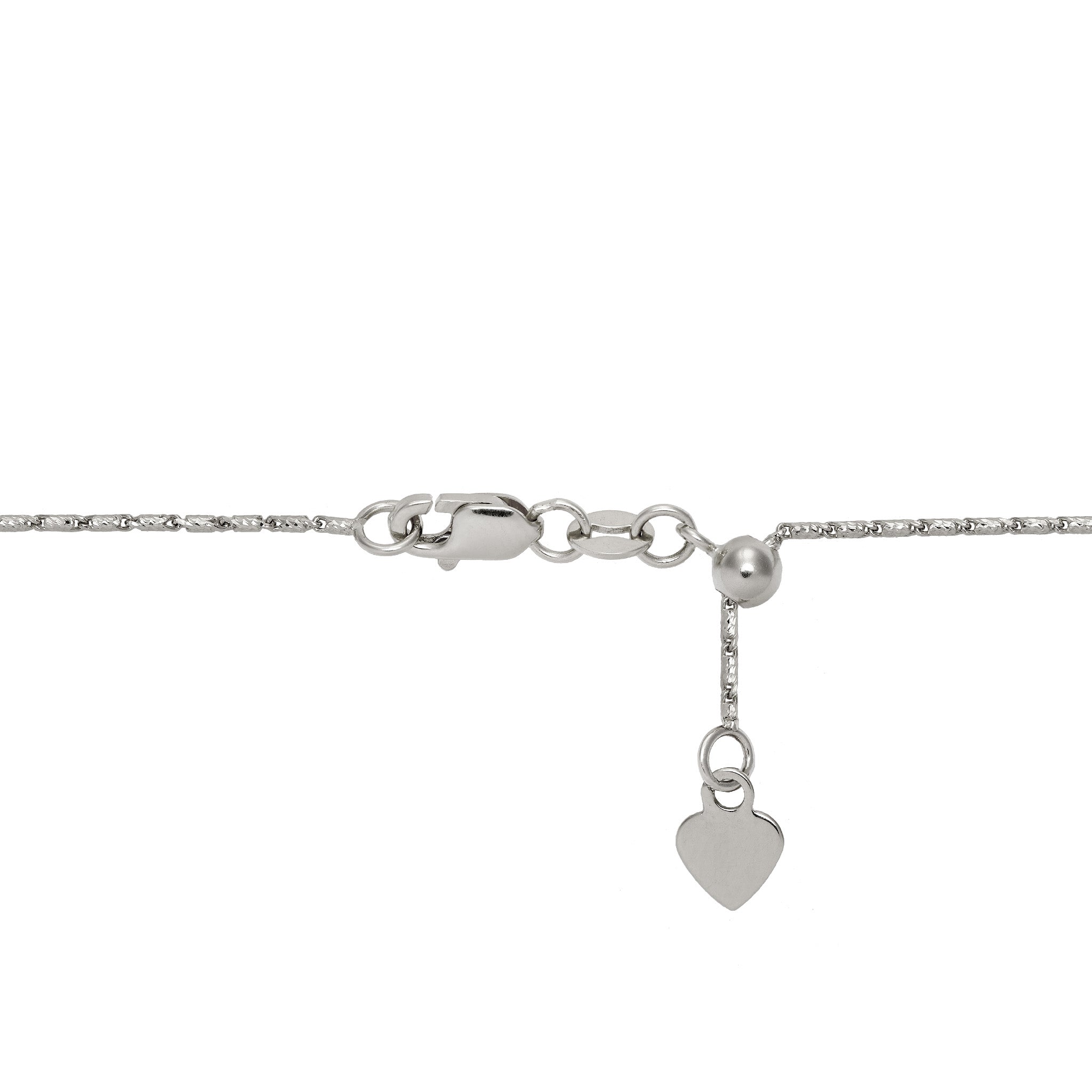 0.9mm Raso Chain in 14k White Gold with Lobster Claw Clasp and Adjustable Ball Mechanism on white background