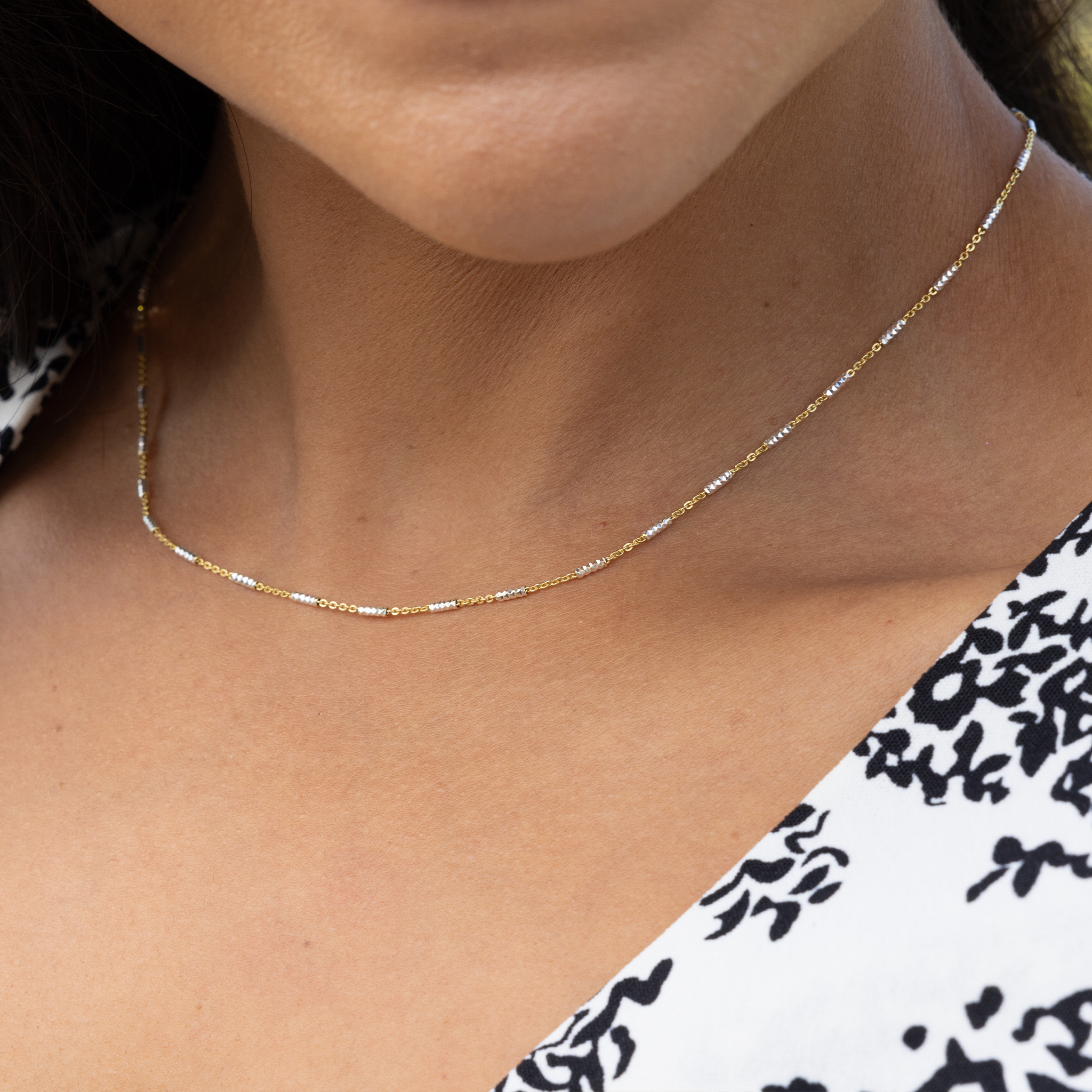 1.0mm Tube Chain in Two Tone Sterling Silver