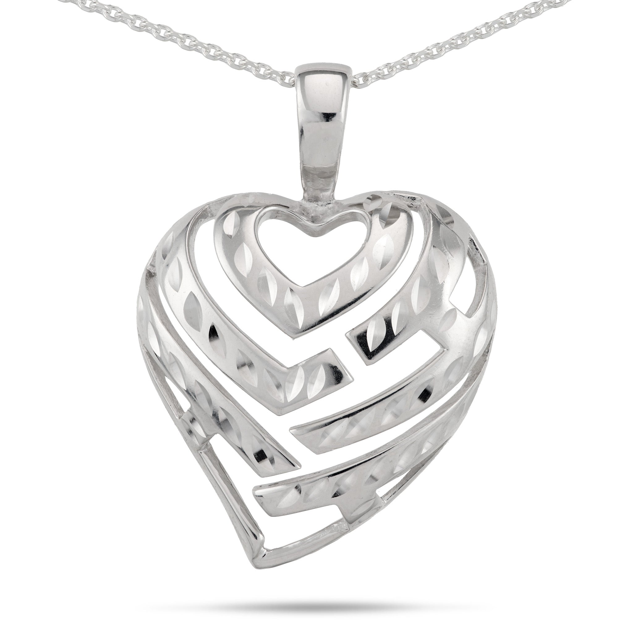 Aloha Heart Pendant Necklace in Sterling Silver on a Chain