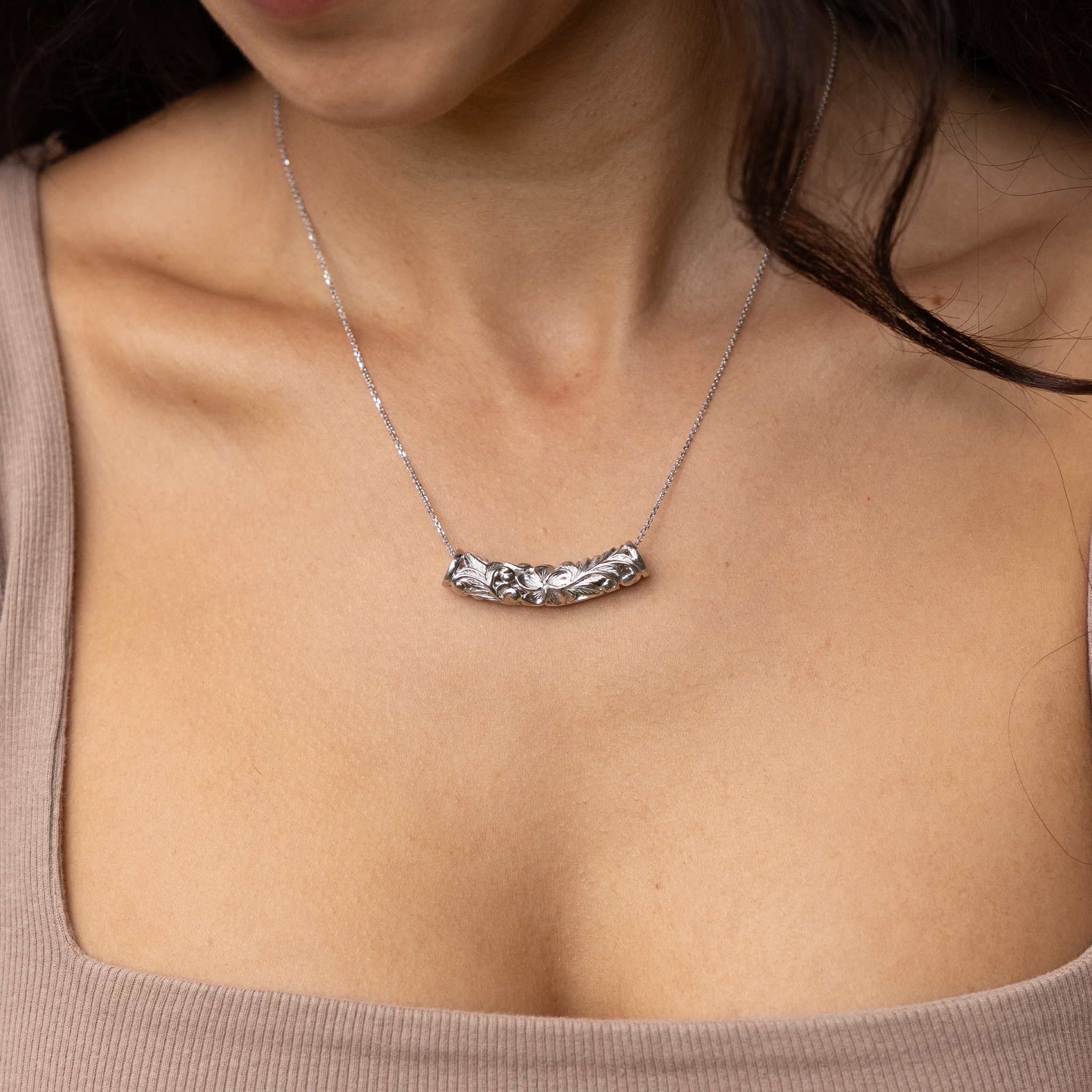 Hawaiian Heirloom Plumeria Barrel Pendant in Sterling Silver