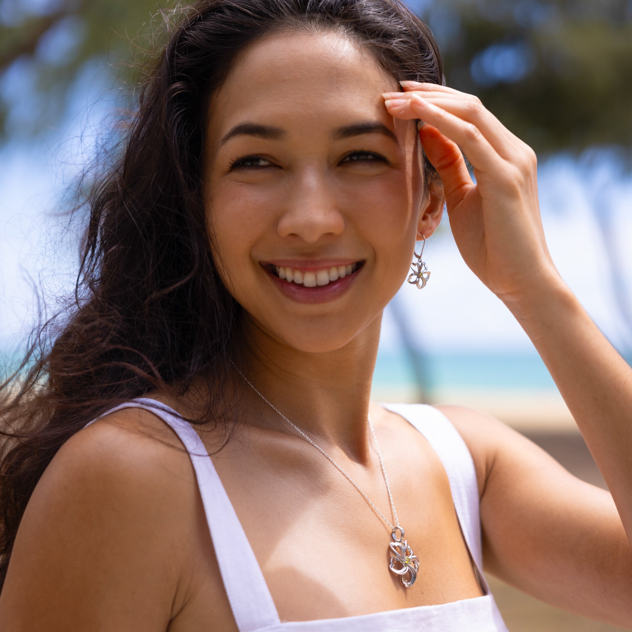 Plumeria Peridot Earrings in Sterling Silver - 18mm