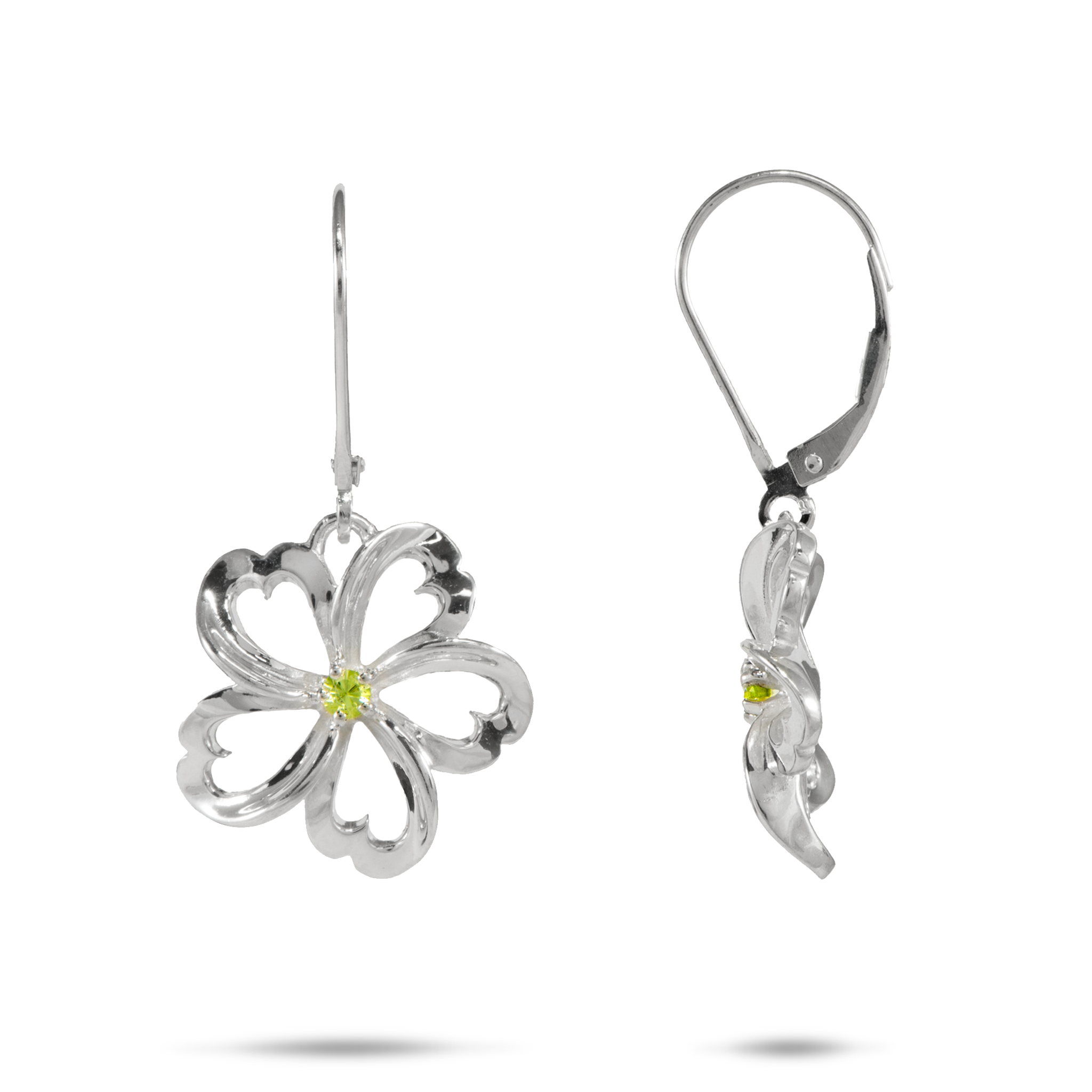 Plumeria Peridot Earrings in Sterling Silver - 18mm